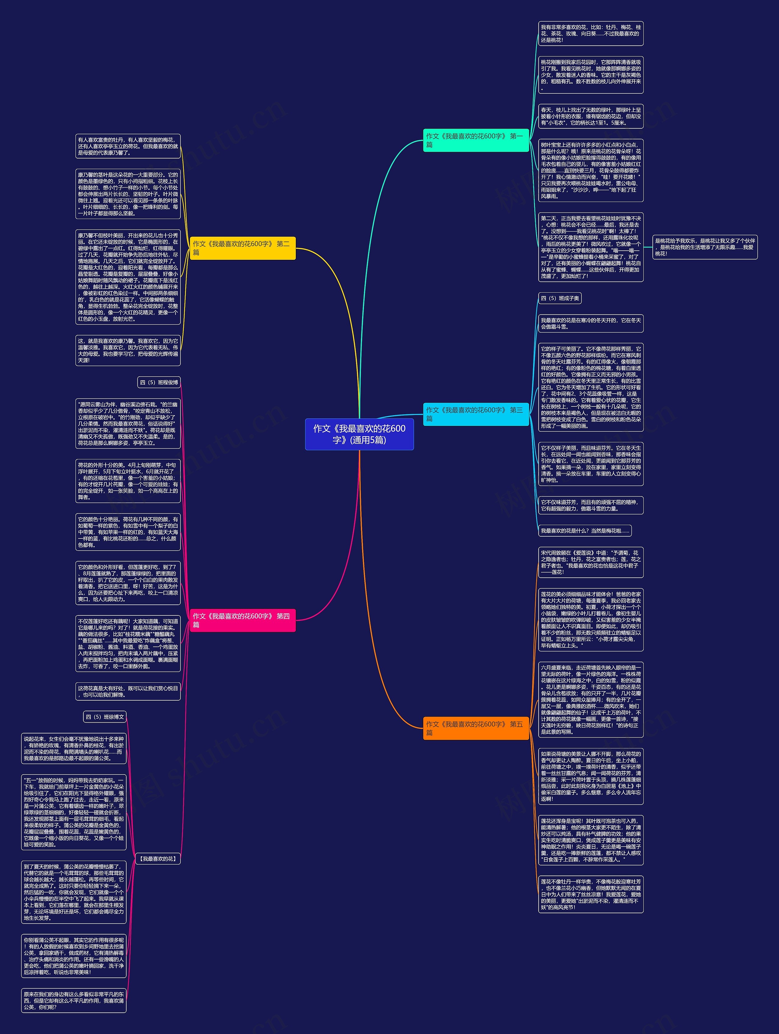 作文《我最喜欢的花600字》(通用5篇)思维导图