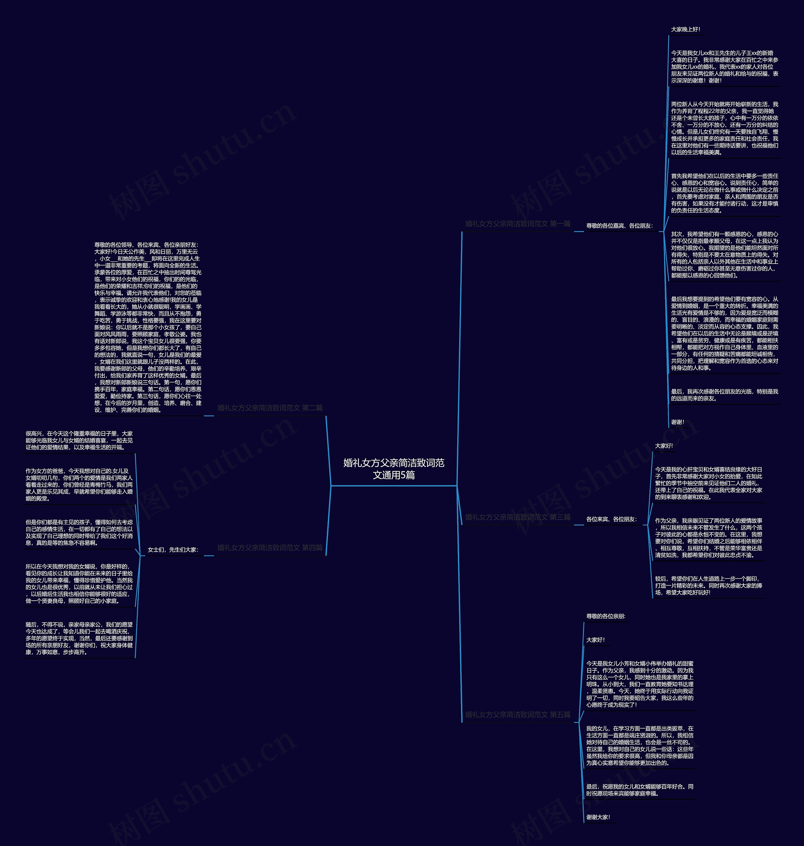 婚礼女方父亲简洁致词范文通用5篇思维导图