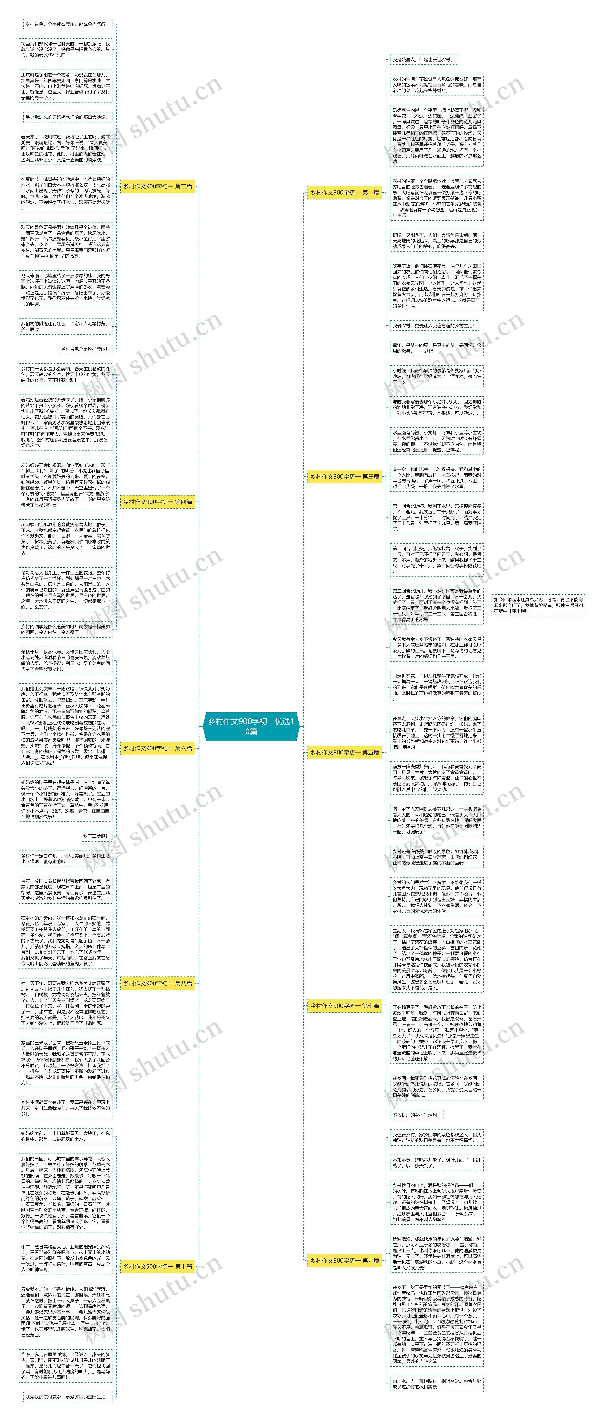 乡村作文900字初一优选10篇思维导图