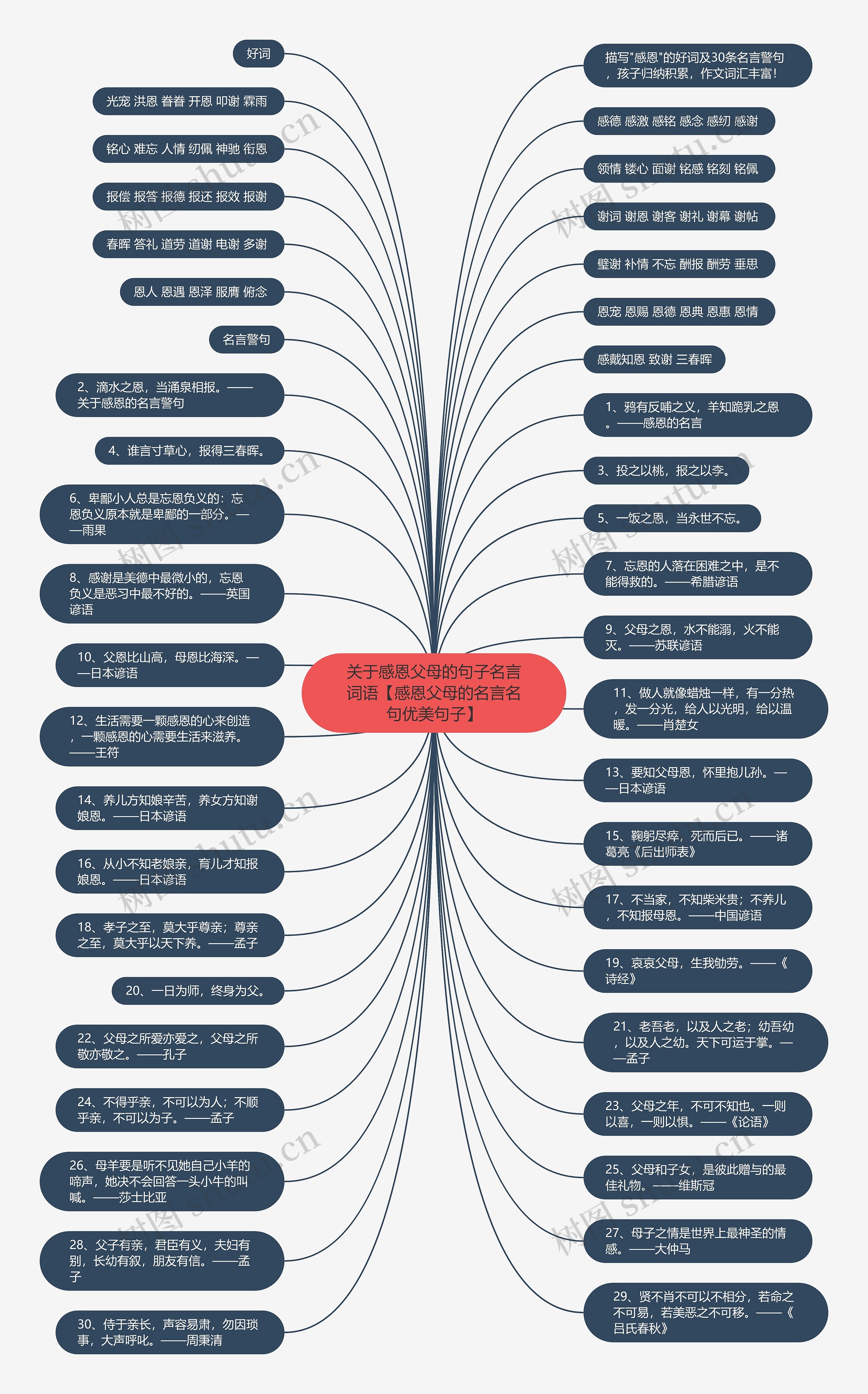 关于感恩父母的句子名言词语【感恩父母的名言名句优美句子】思维导图