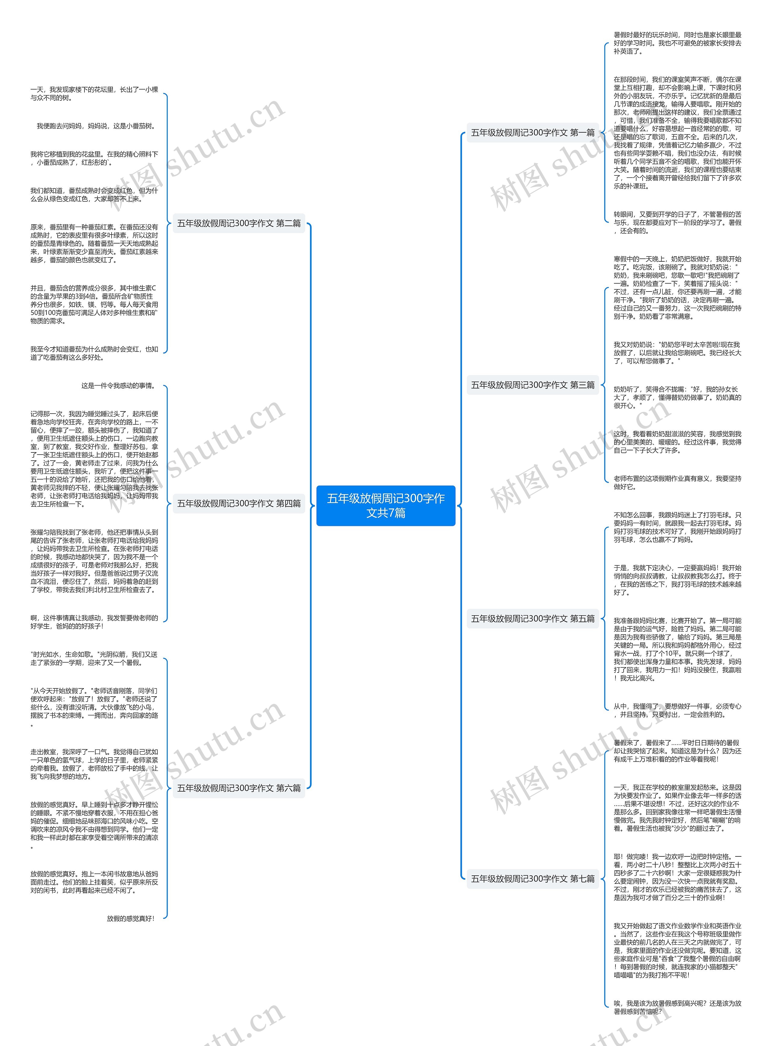 五年级放假周记300字作文共7篇思维导图