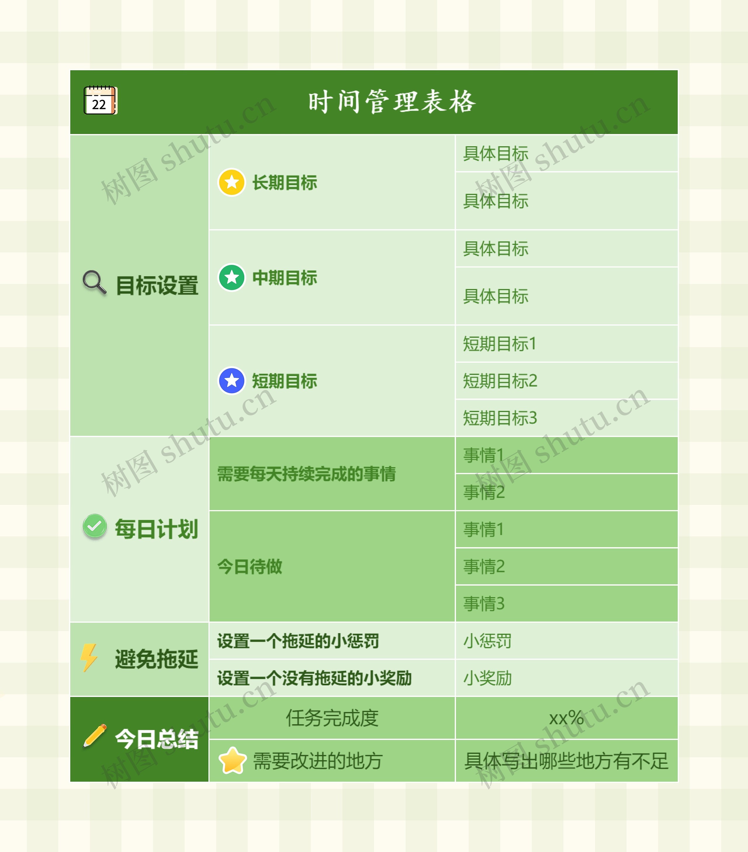 清新表格时间管理思维导图高清图 清新表格时间管理思维导图