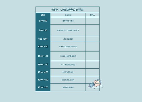 卡通小人棉花糖会议流程表 卡通小人棉花糖会议流程表