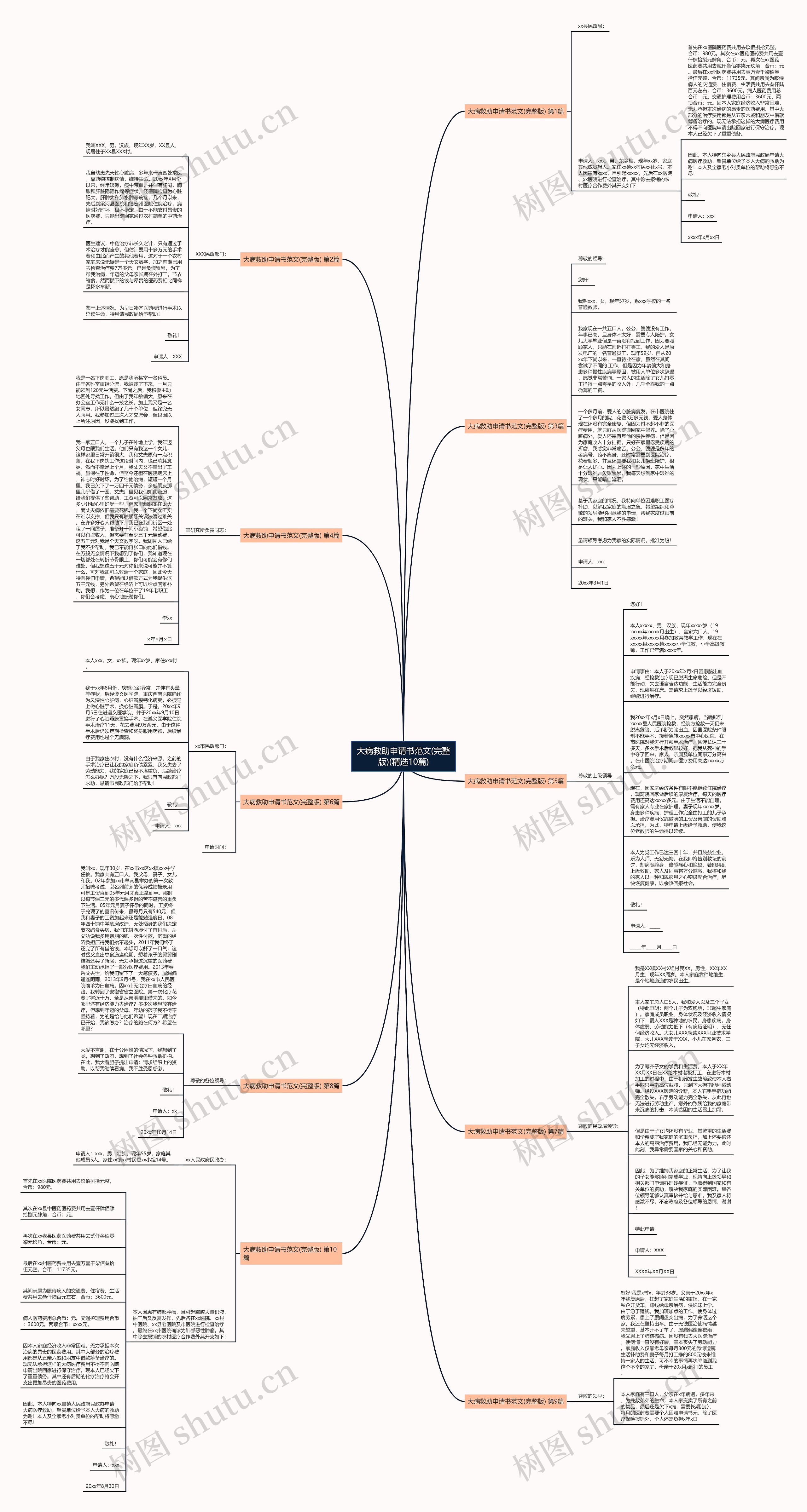 大病救助申请书范文(完整版)(精选10篇)思维导图