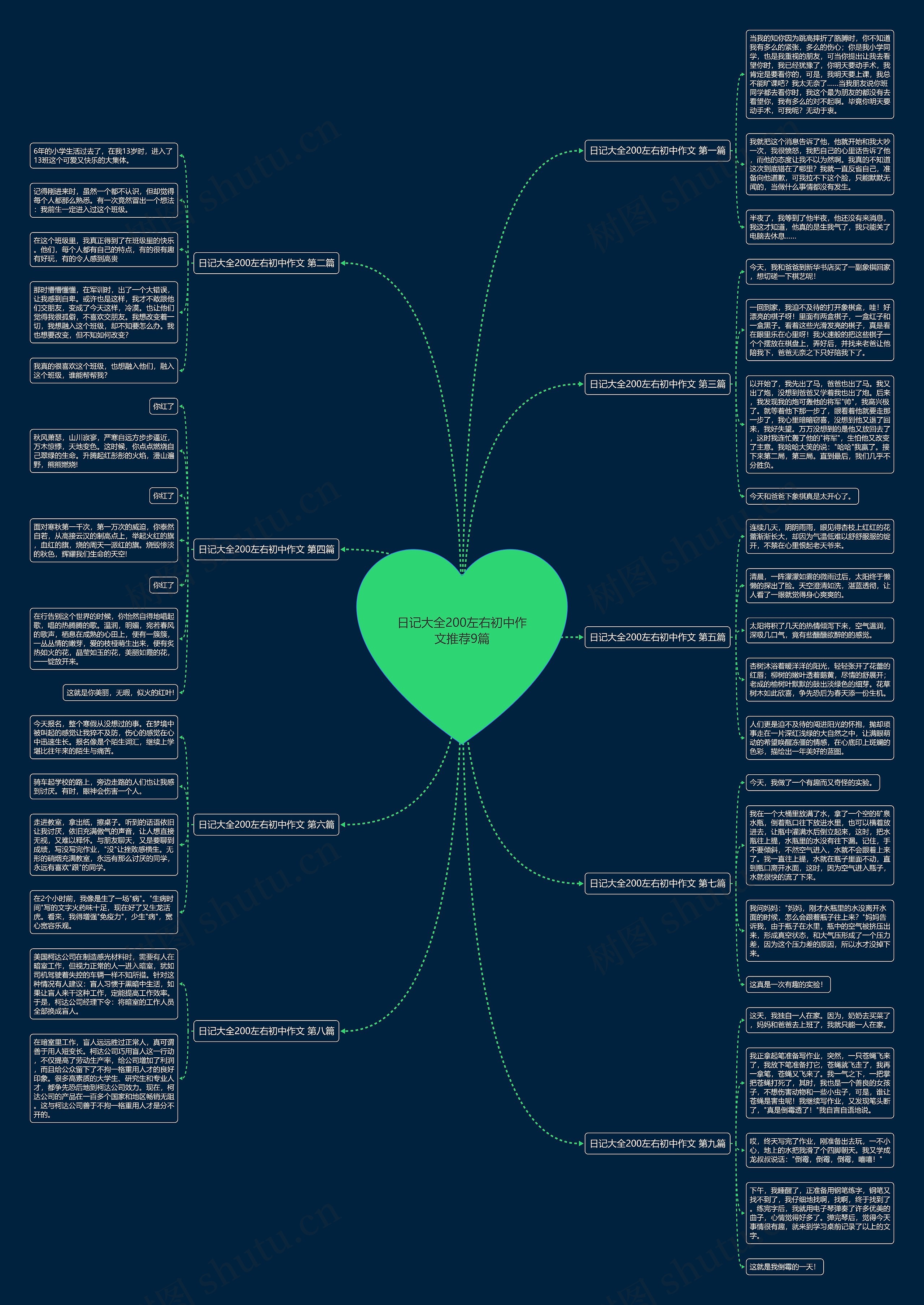 日记大全200左右初中作文推荐9篇思维导图