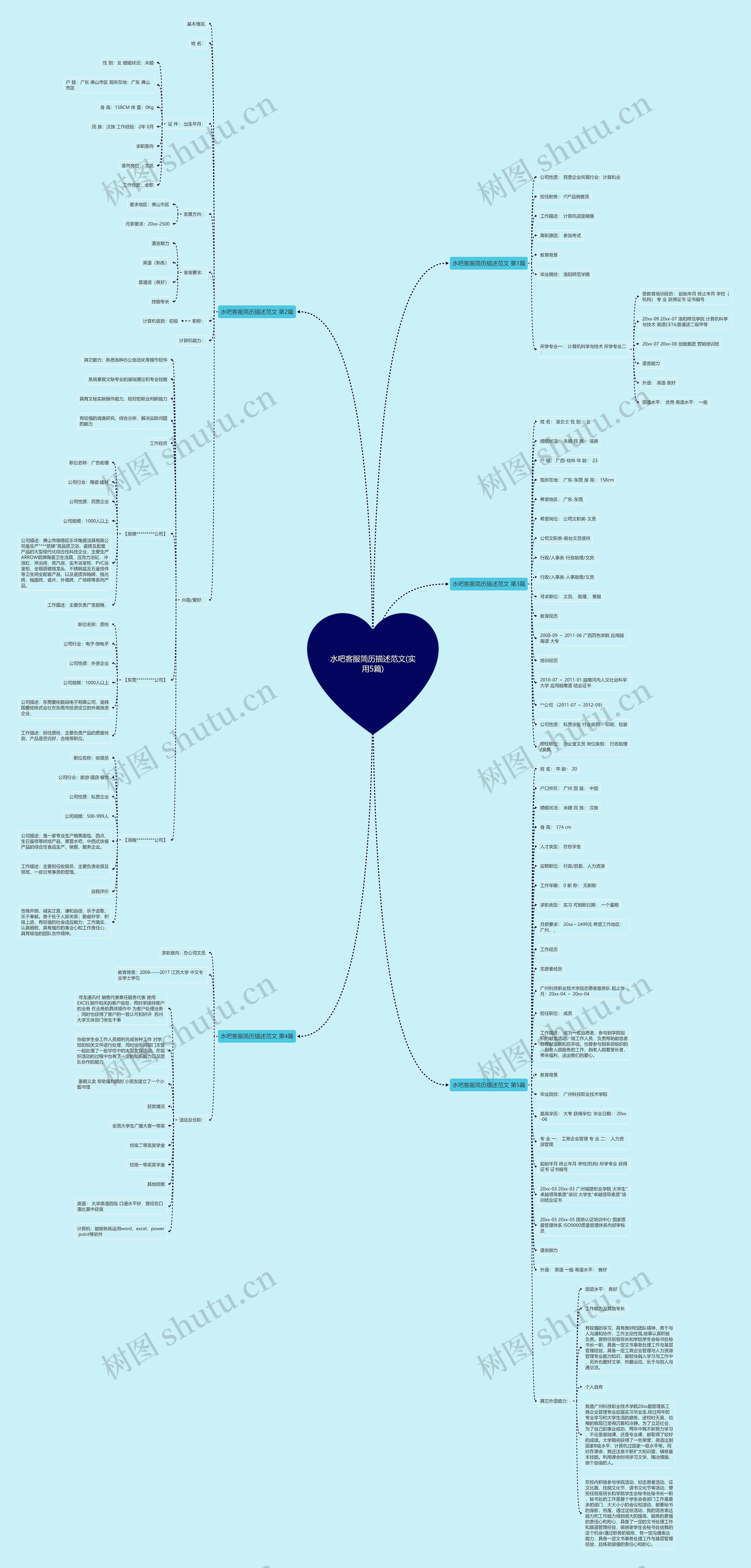 水吧客服简历描述范文(实用5篇)思维导图