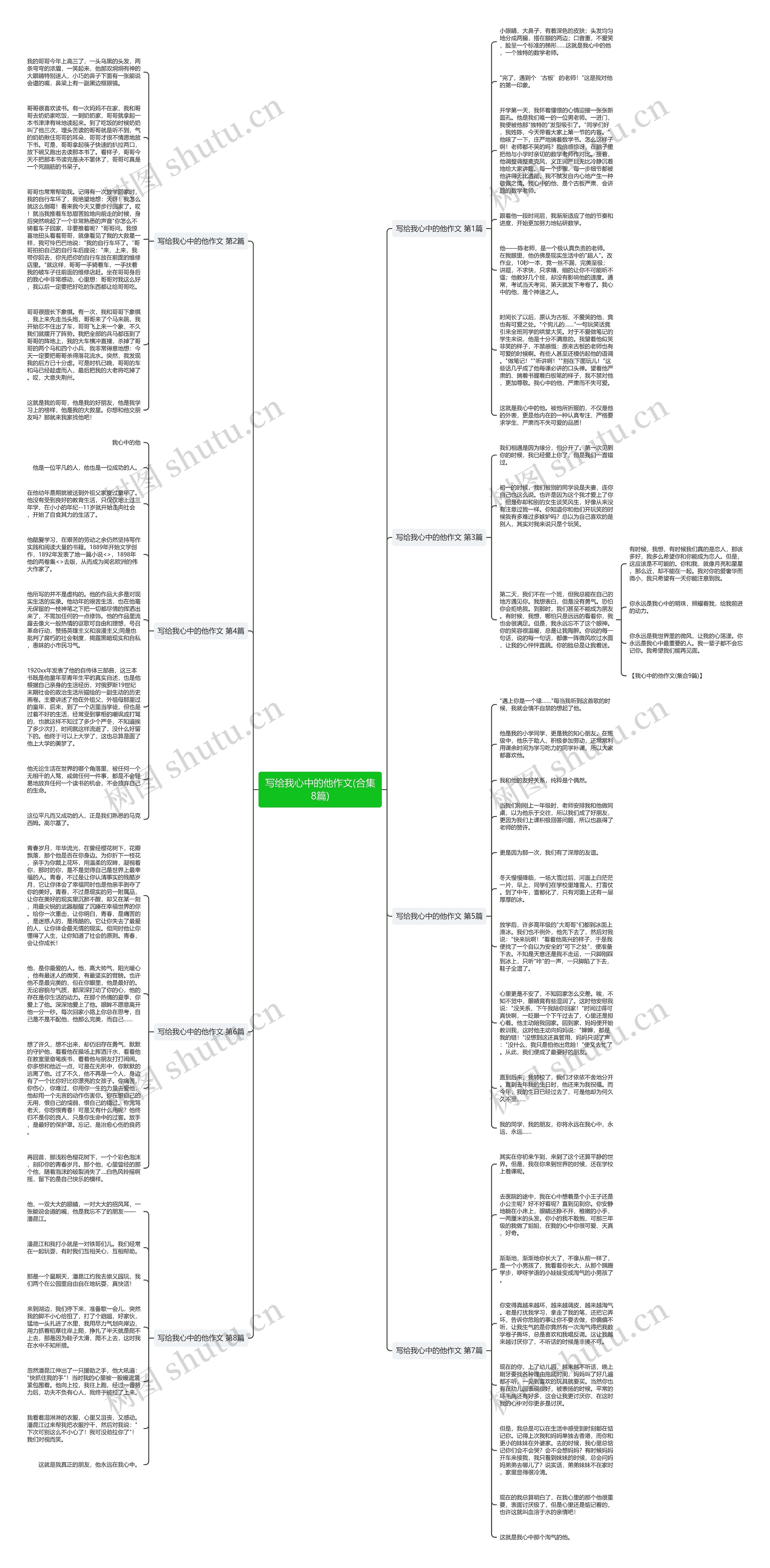 写给我心中的他作文(合集8篇)思维导图