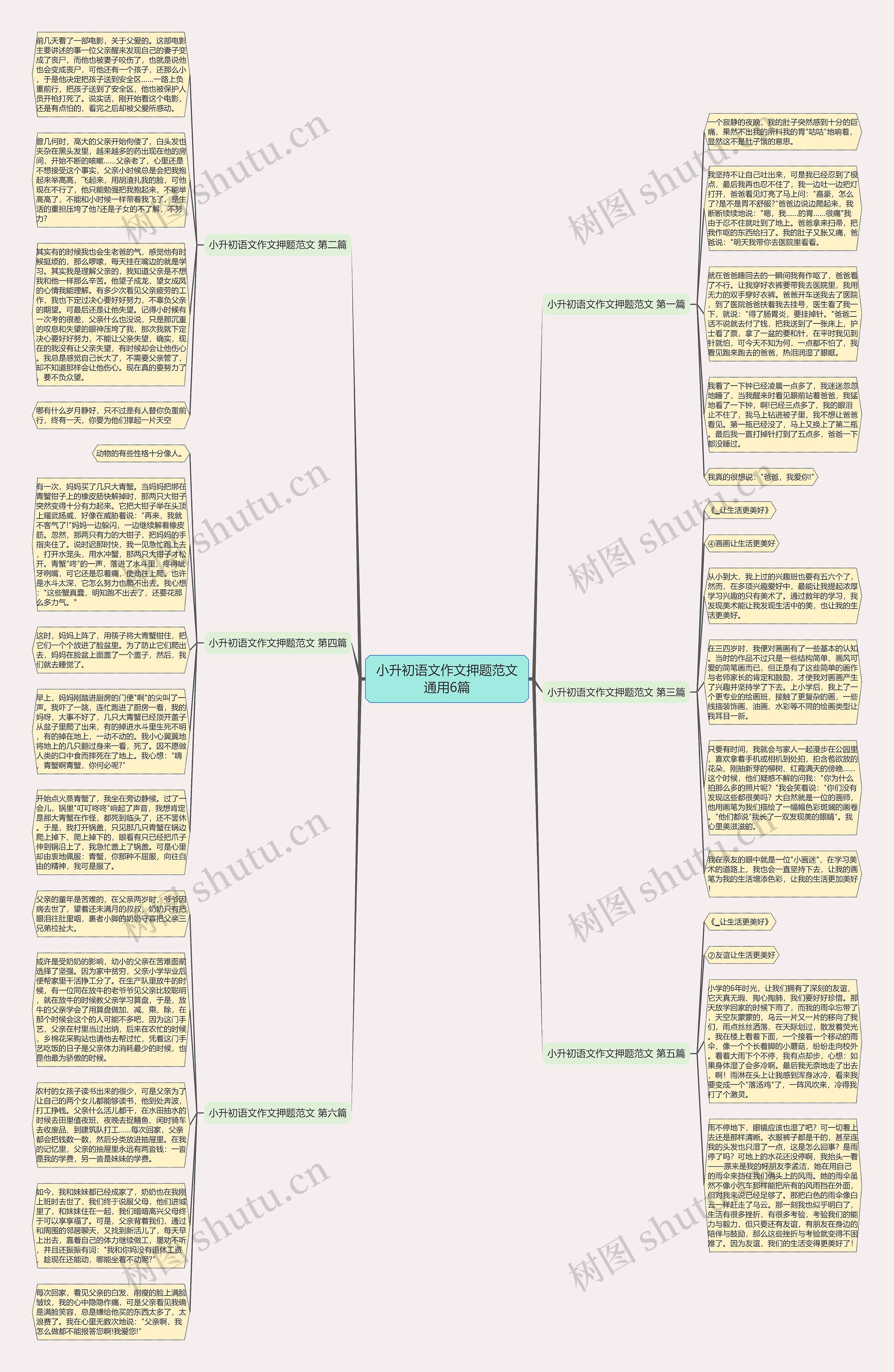 小升初语文作文押题范文通用6篇思维导图高清图 小升初语文作文押题范文通用6篇思维导图