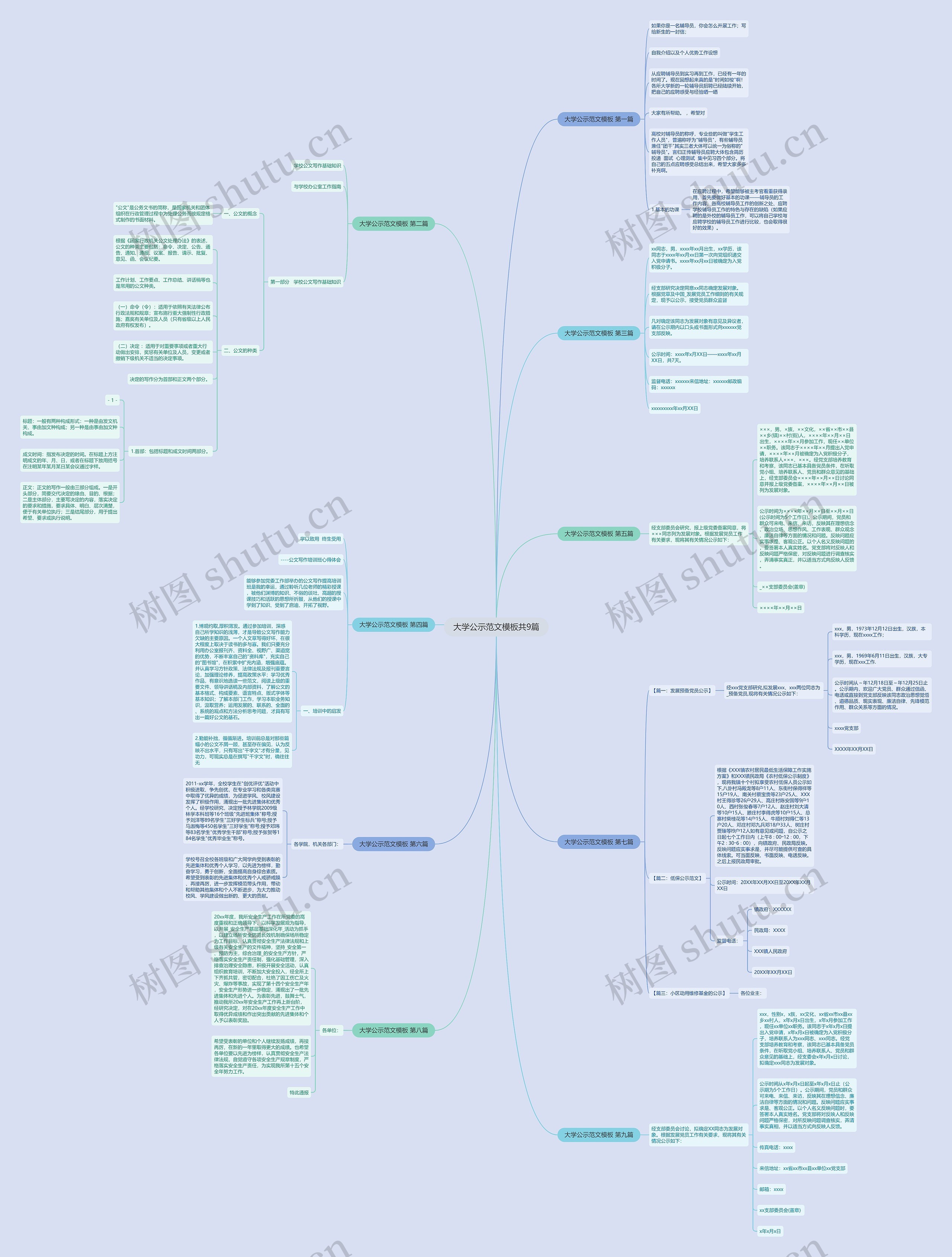 大学公示范文共9篇思维导图