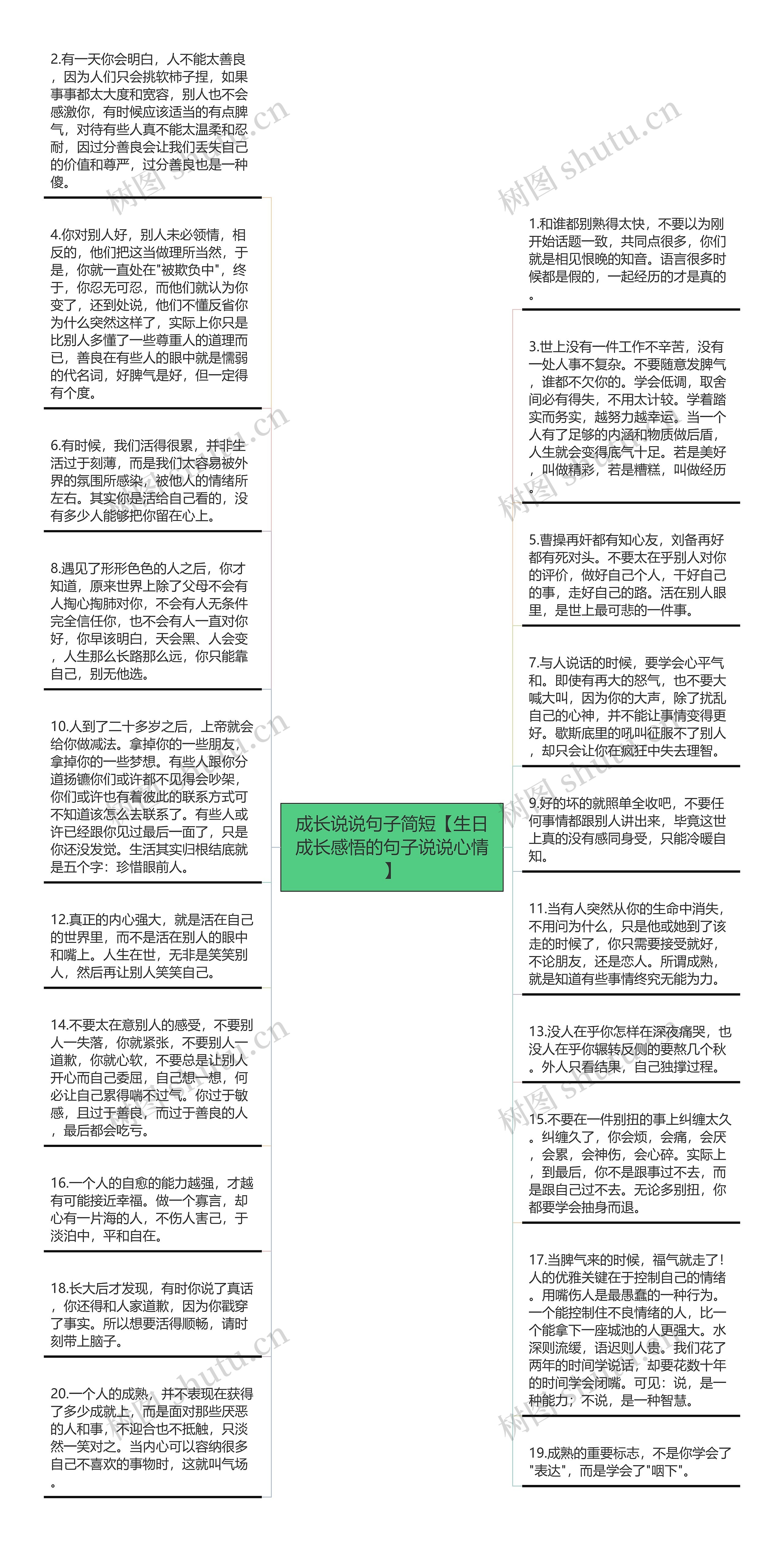 成长说说句子简短【生日成长感悟的句子说说心情】思维导图