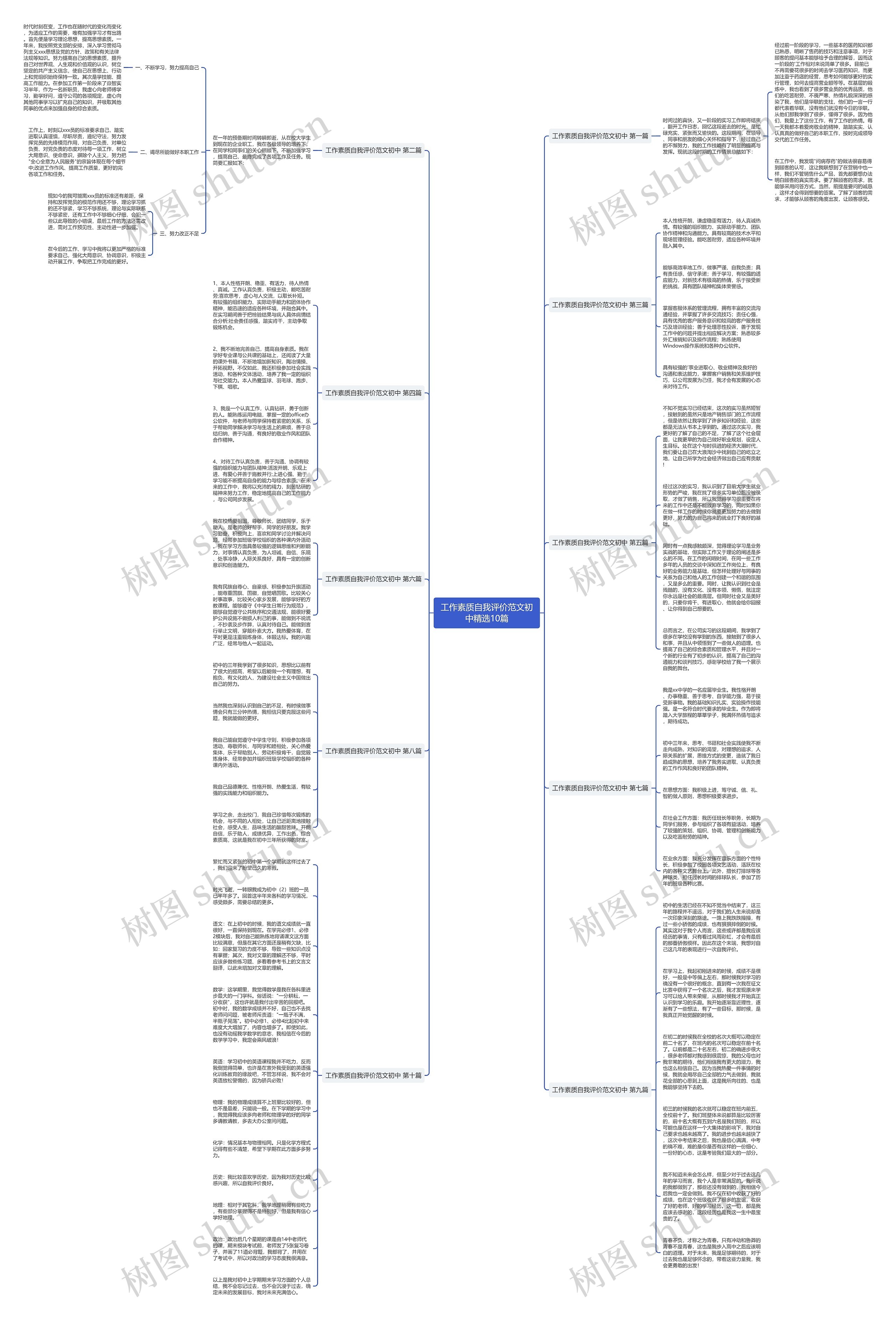 工作素质自我评价范文初中精选10篇思维导图
