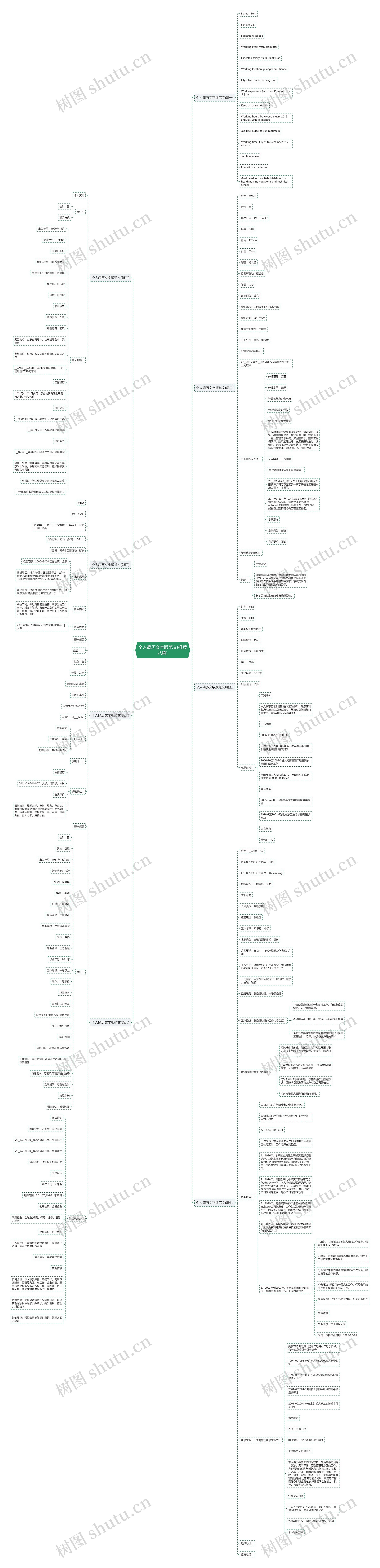 个人简历文字版范文(推荐八篇)思维导图