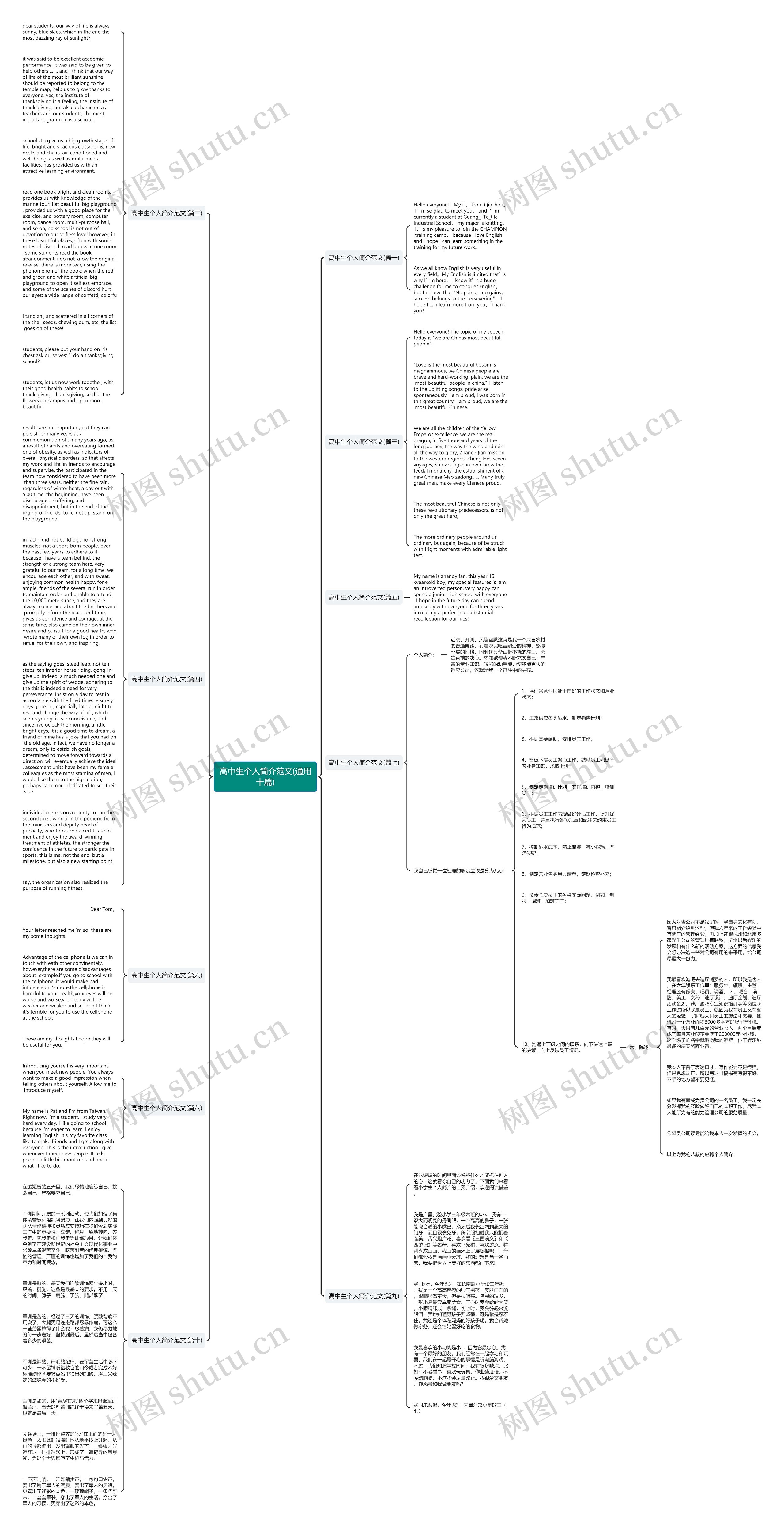 高中生个人简介范文(通用十篇)思维导图