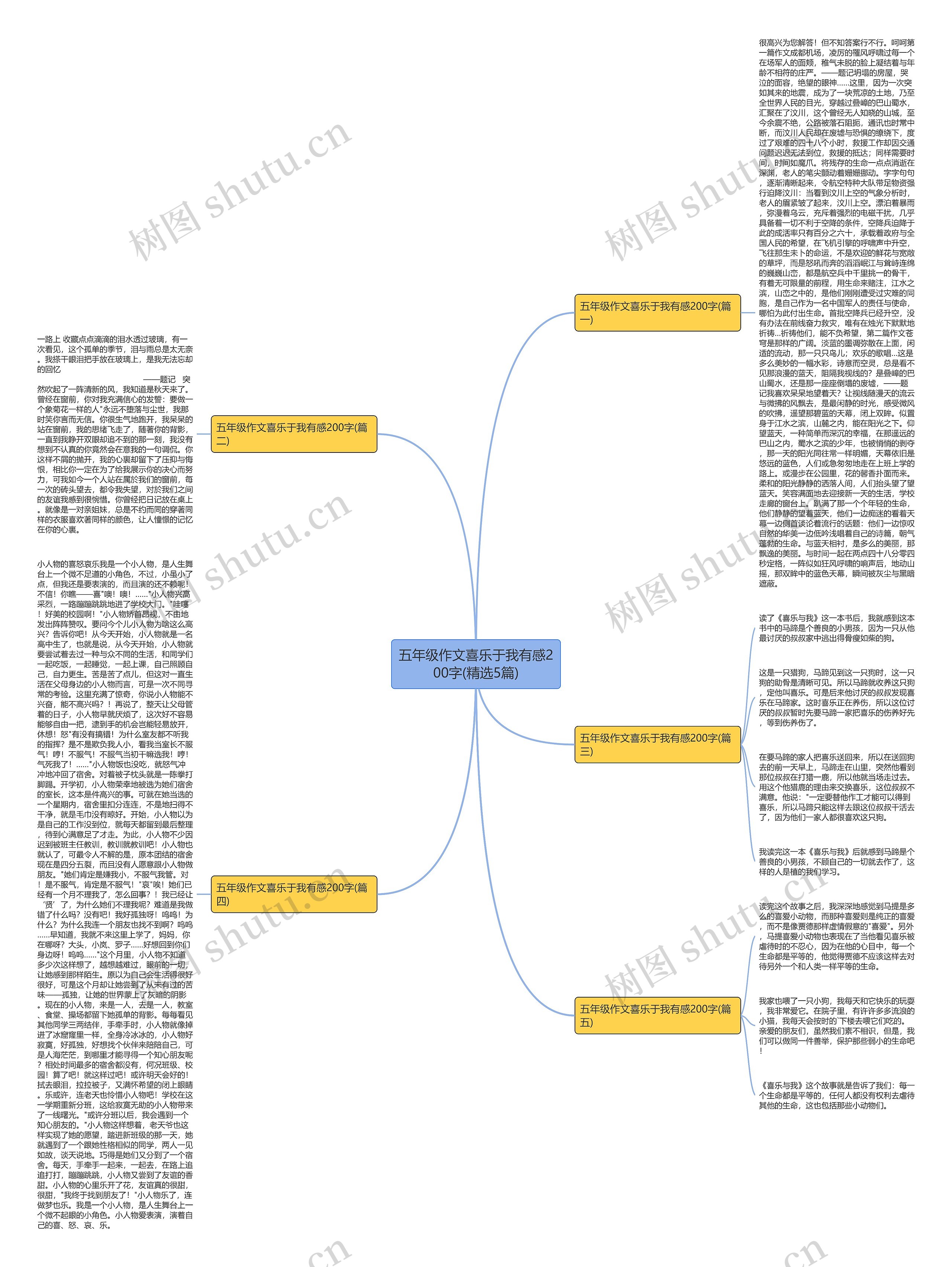 五年级作文喜乐于我有感200字(精选5篇)思维导图