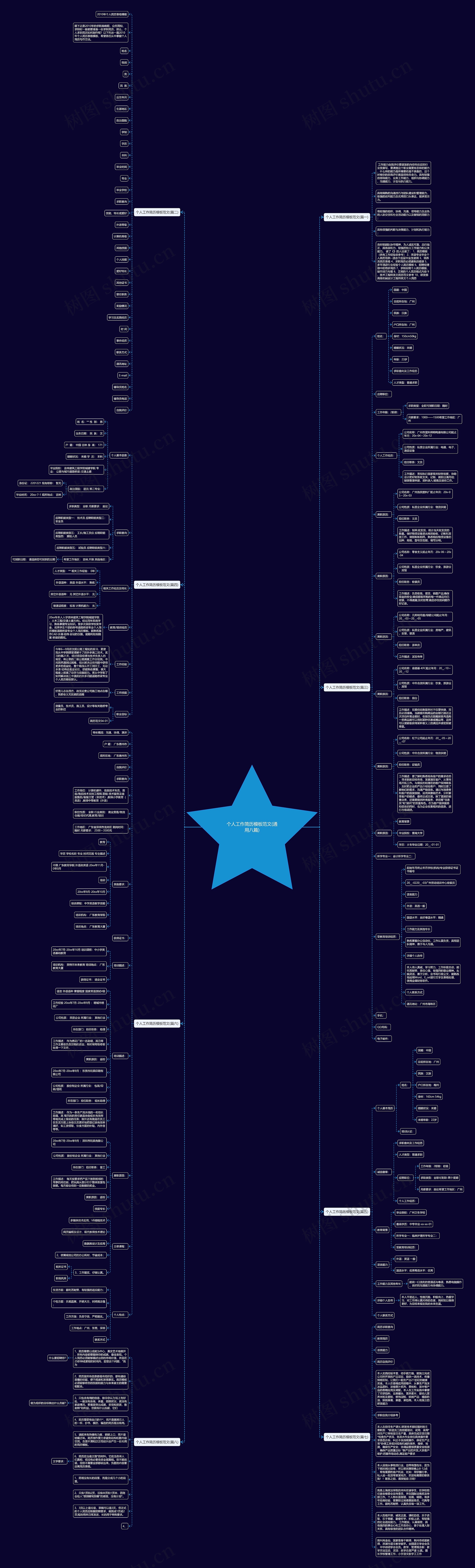 个人工作简历范文(通用八篇)思维导图