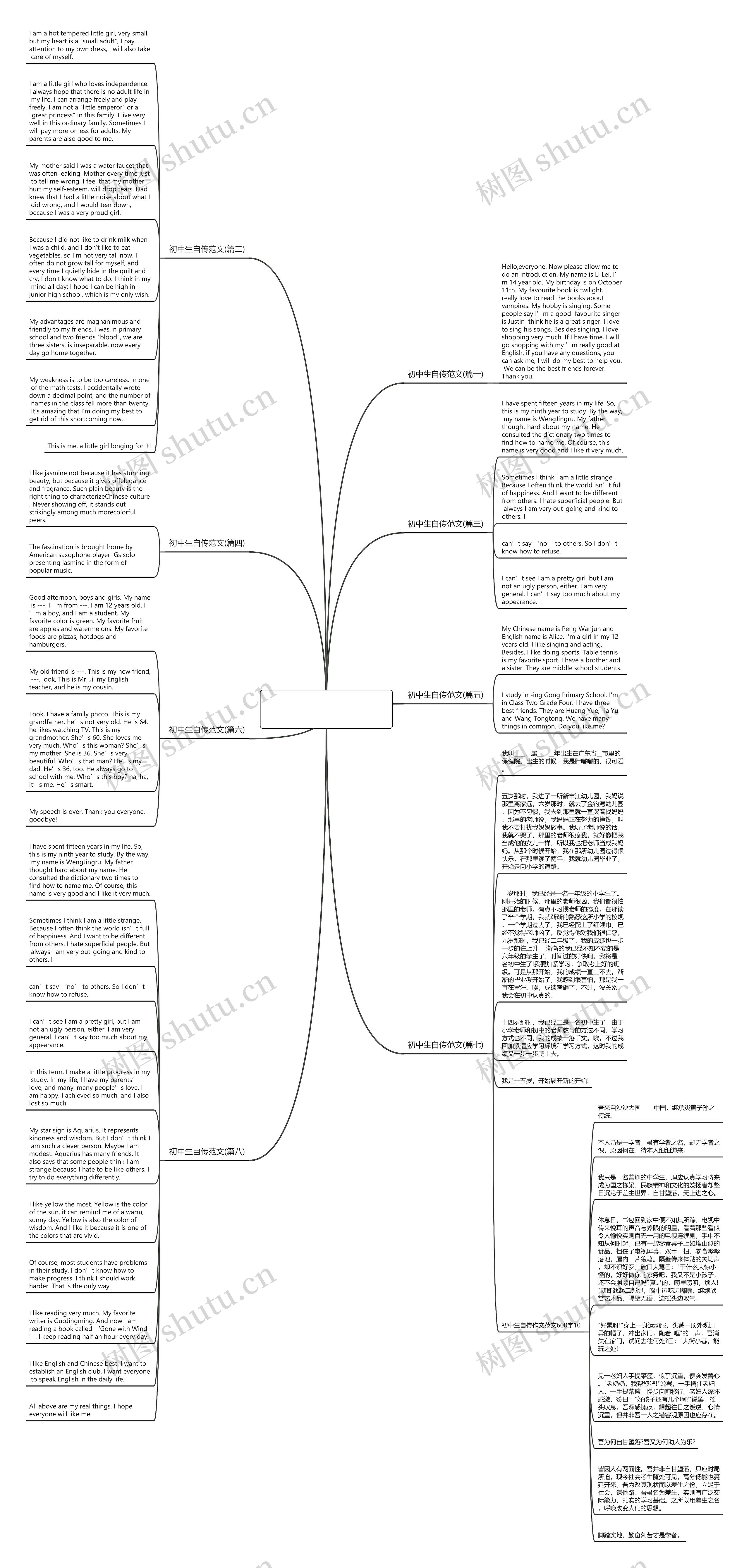 初中生自传范文(精选八篇)思维导图