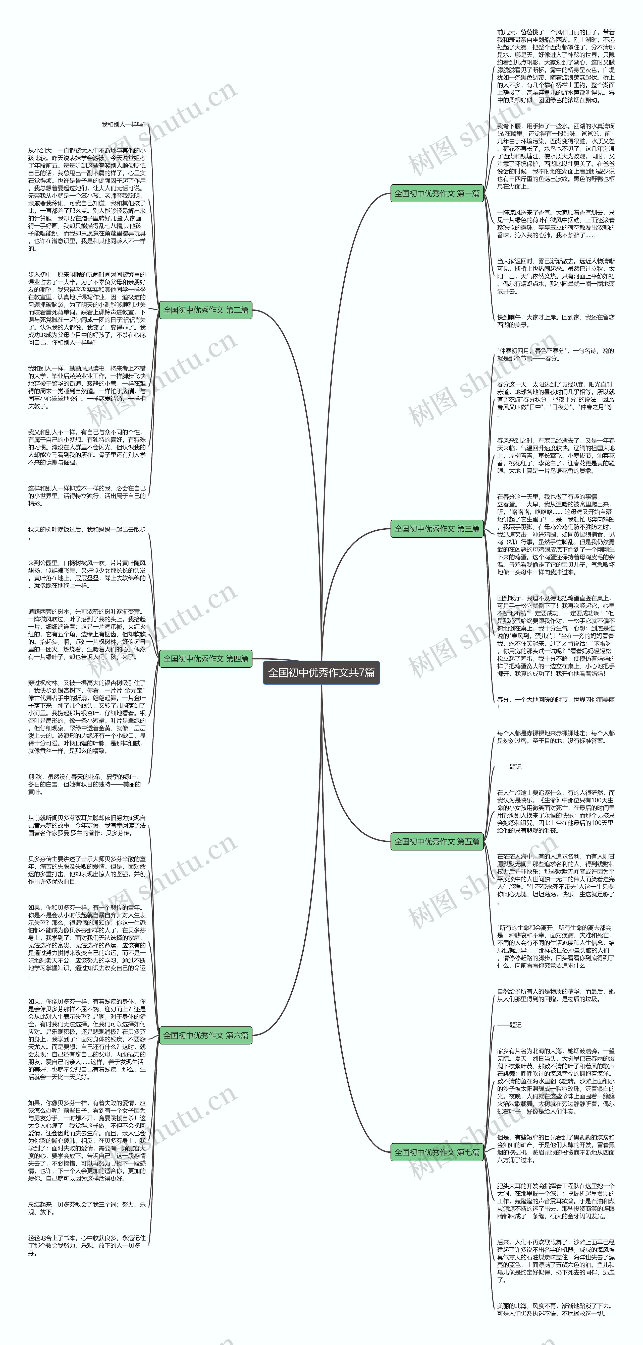 全国初中优秀作文共7篇思维导图