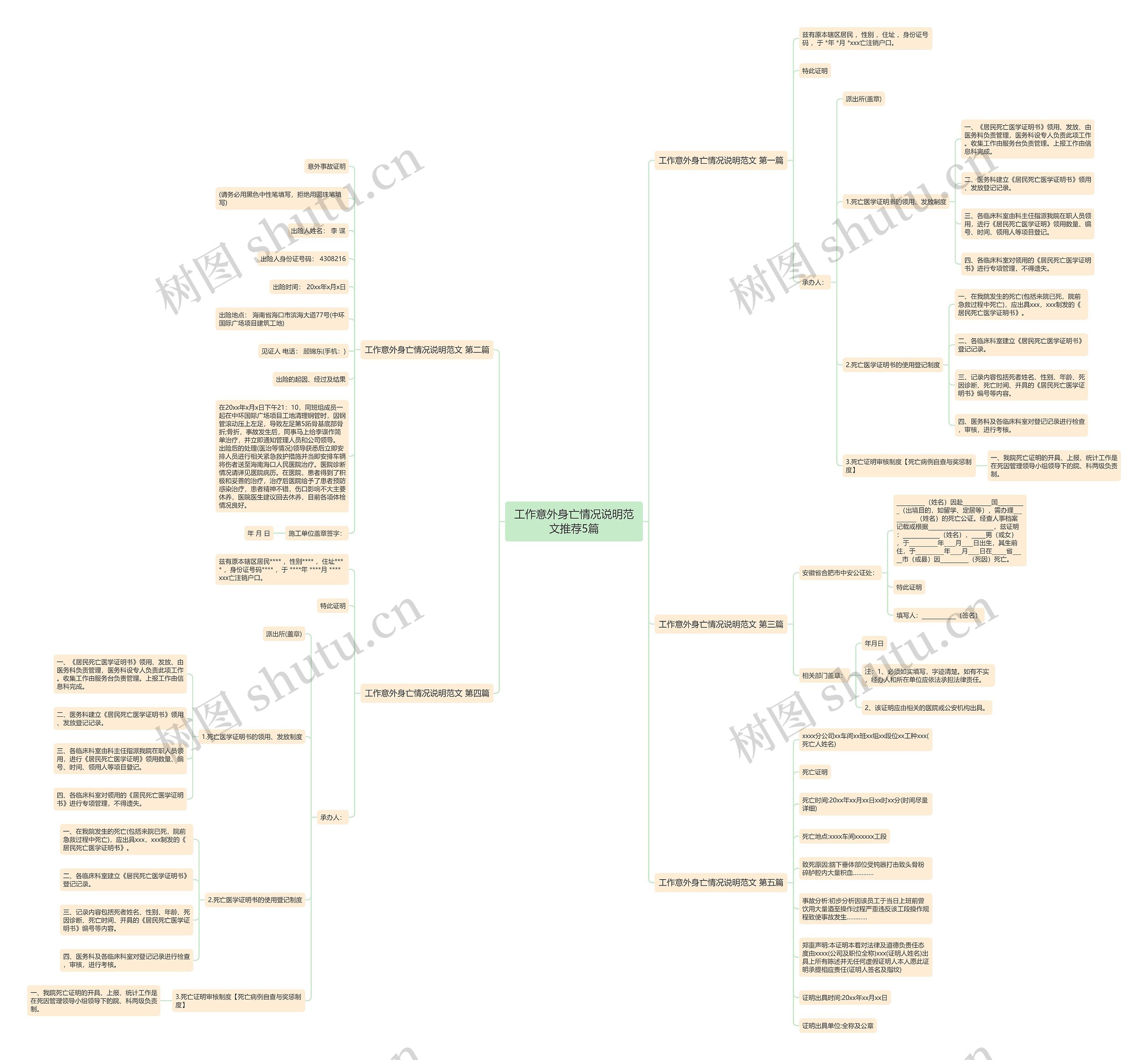 工作意外身亡情况说明范文推荐5篇思维导图