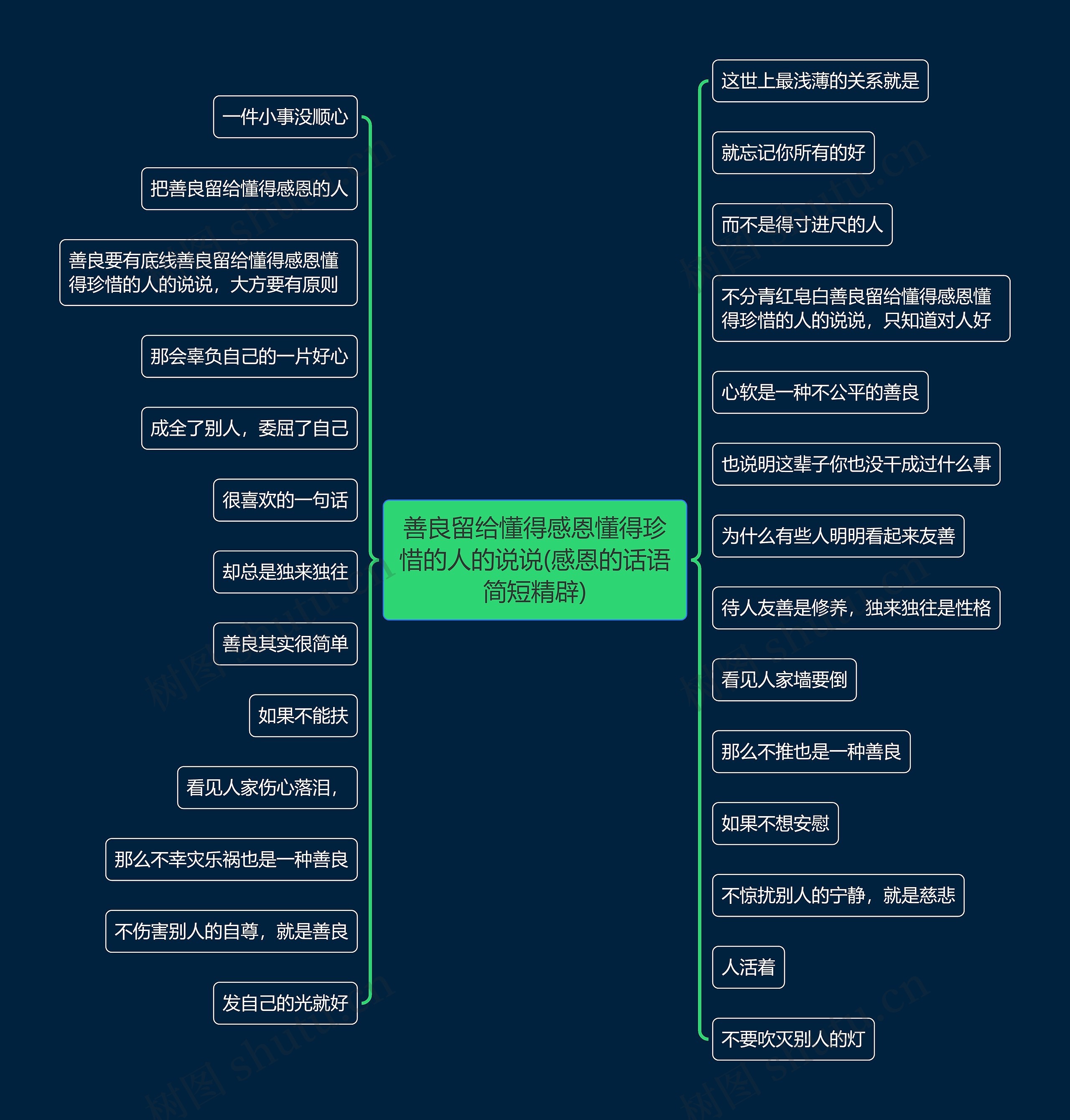 善良留给懂得感恩懂得珍惜的人的说说(感恩的话语简短精辟)思维导图