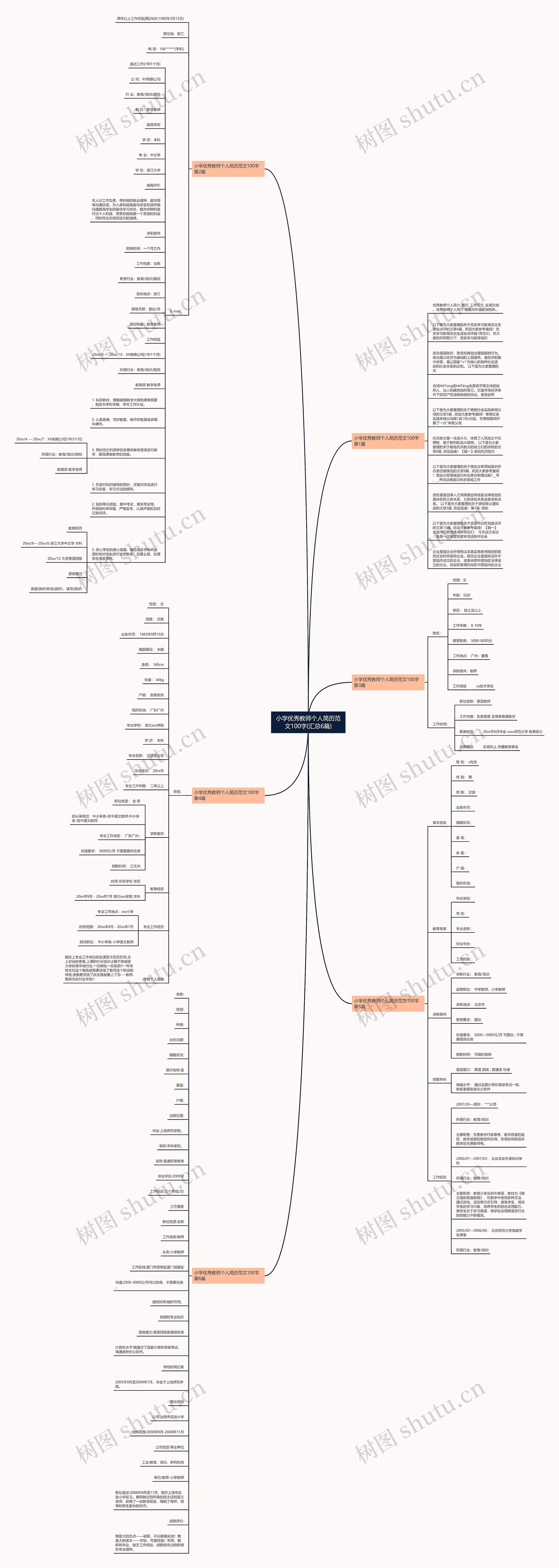 小学优秀教师个人简历范文100字(汇总6篇)思维导图