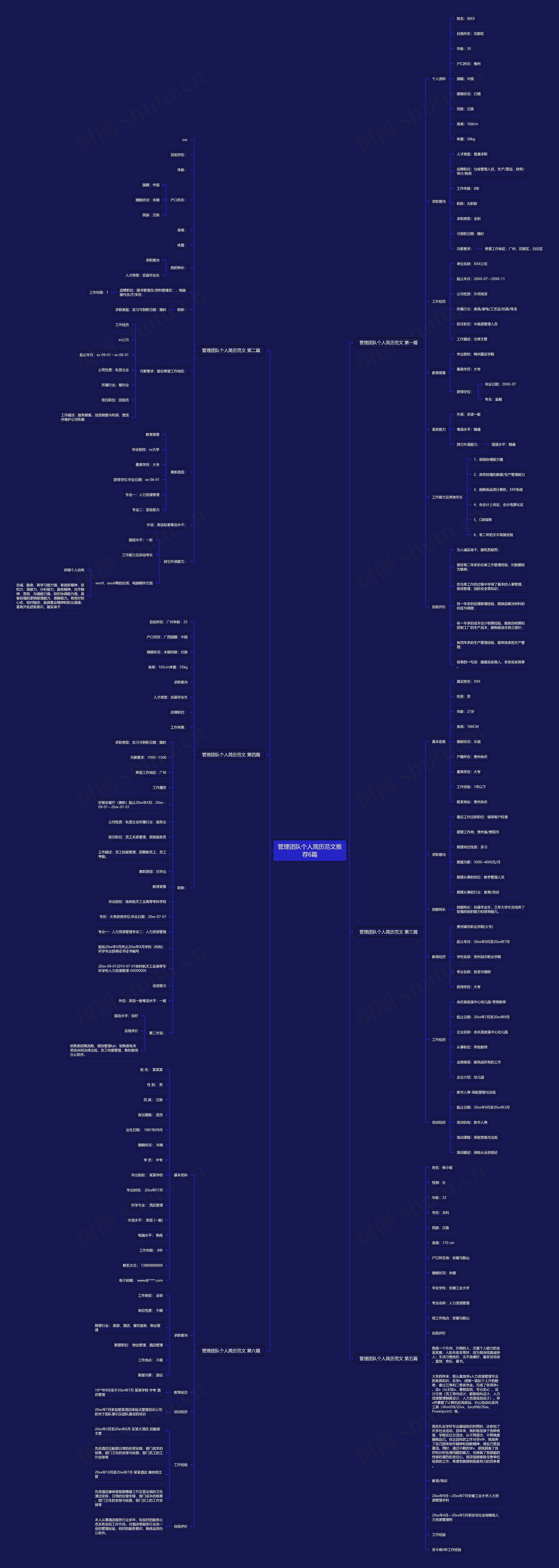 管理团队个人简历范文推荐6篇思维导图