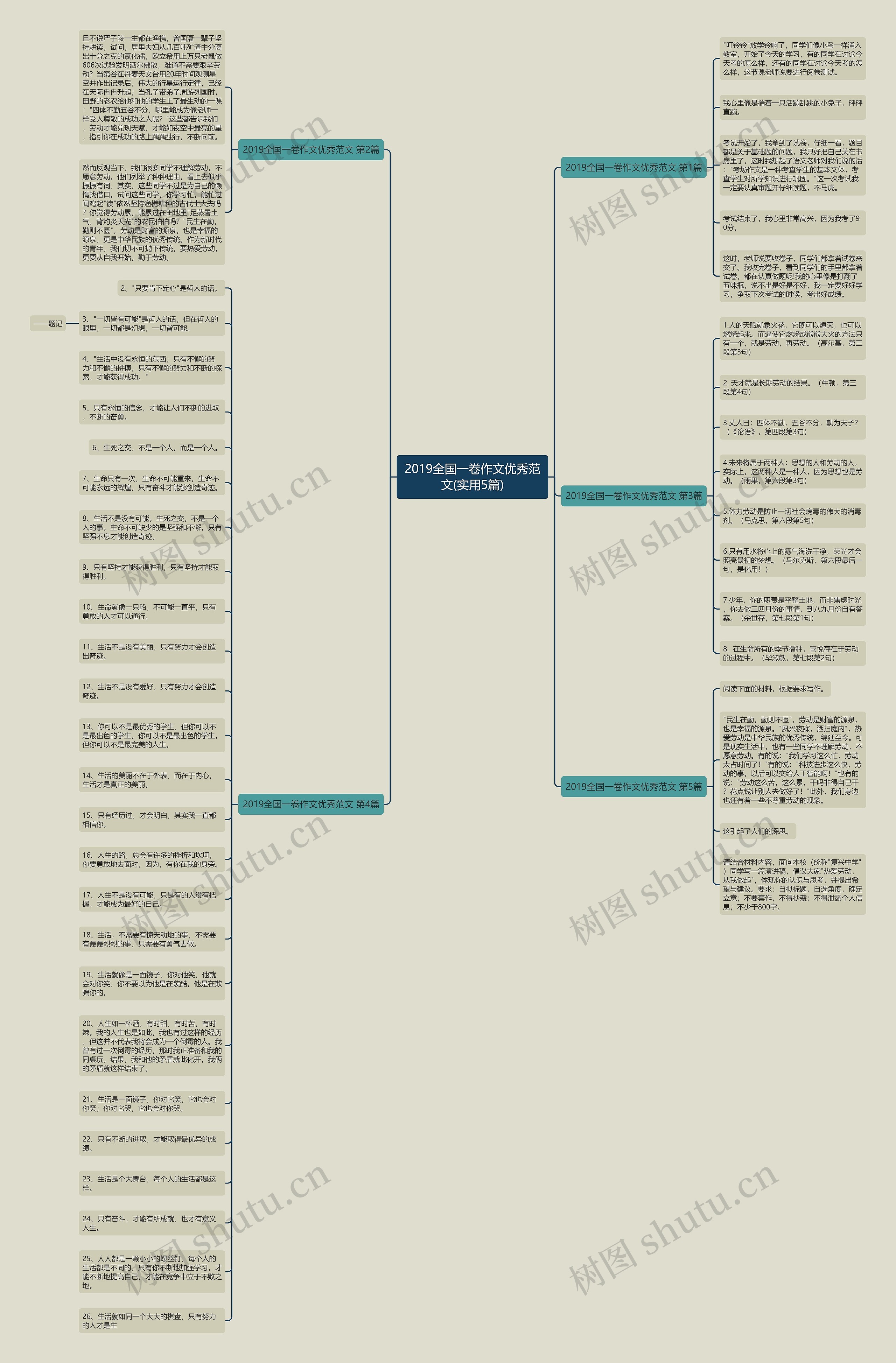 2019全国一卷作文优秀范文(实用5篇)思维导图