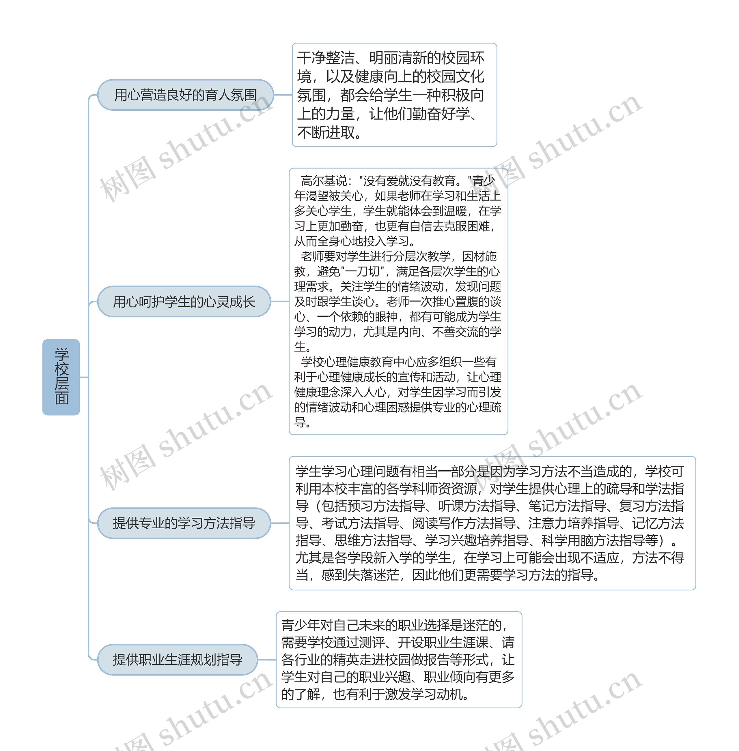 青少年学习问题的预防策略（学校层面）思维导图