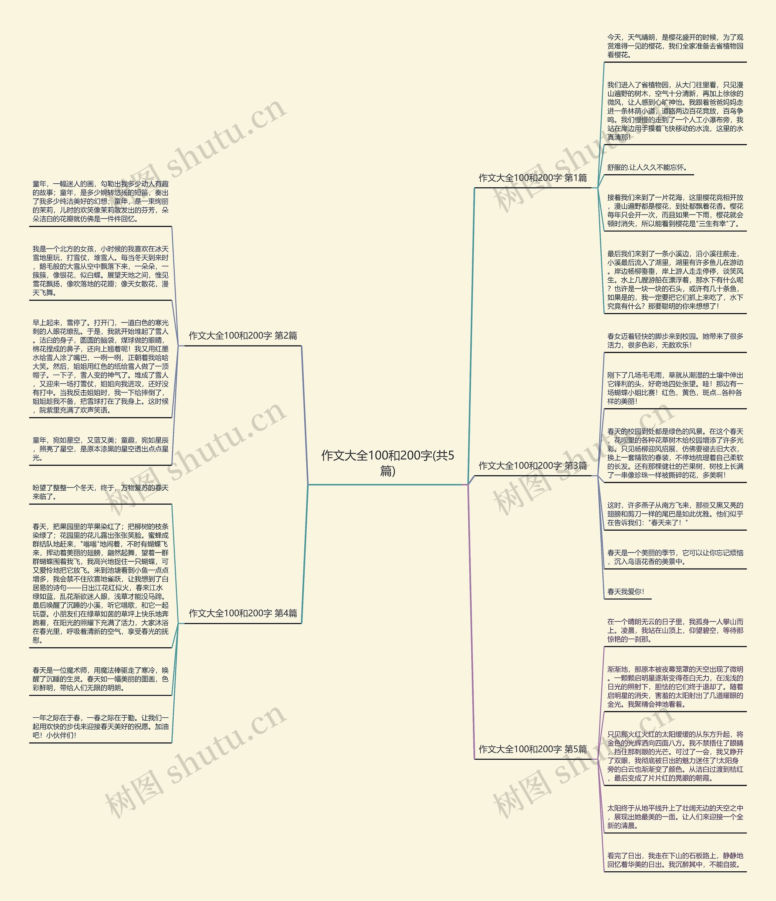 作文大全100和200字(共5篇)思维导图