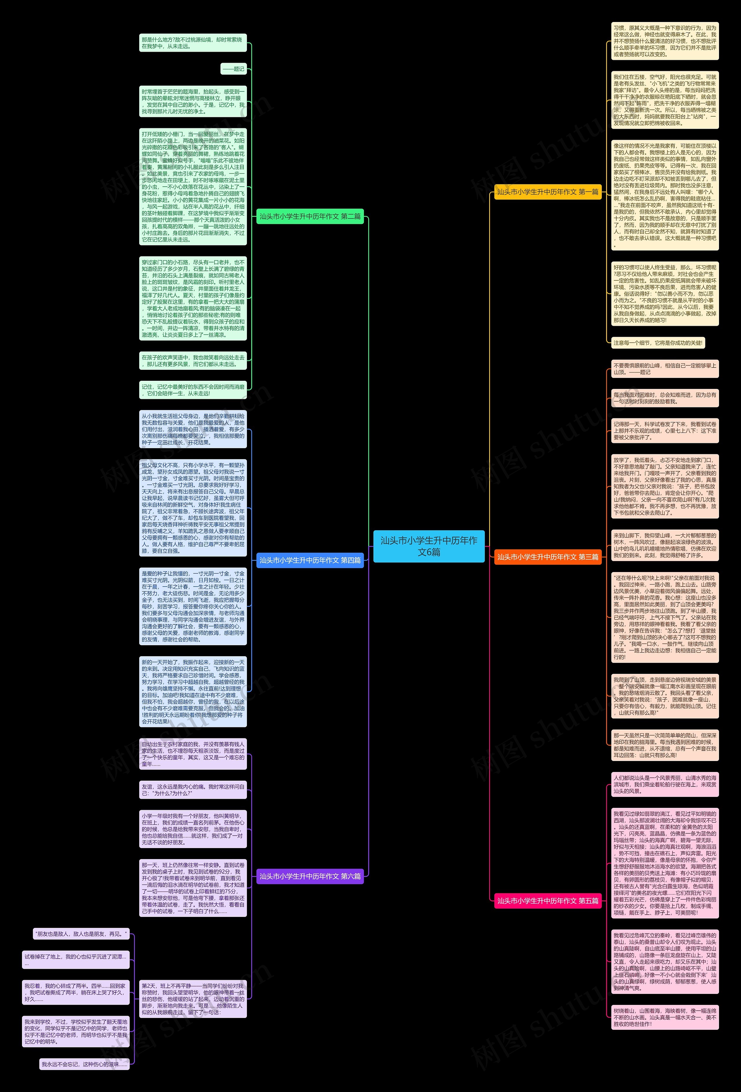 汕头市小学生升中历年作文6篇思维导图