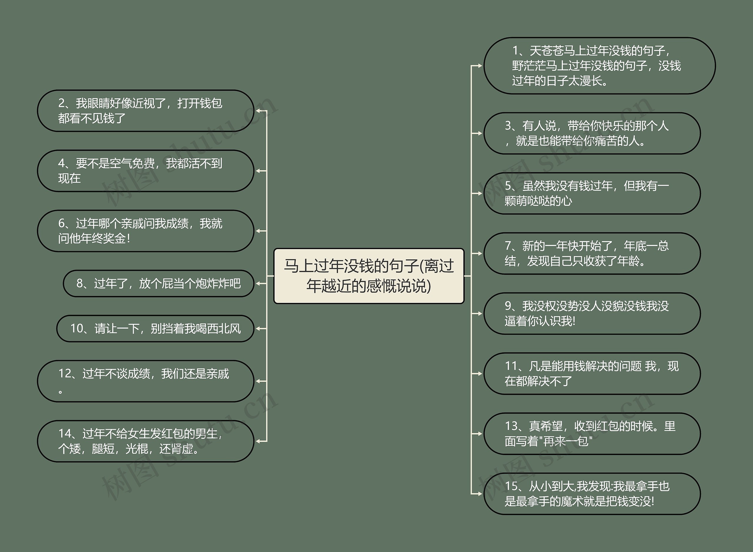 马上过年没钱的句子(离过年越近的感慨说说)思维导图