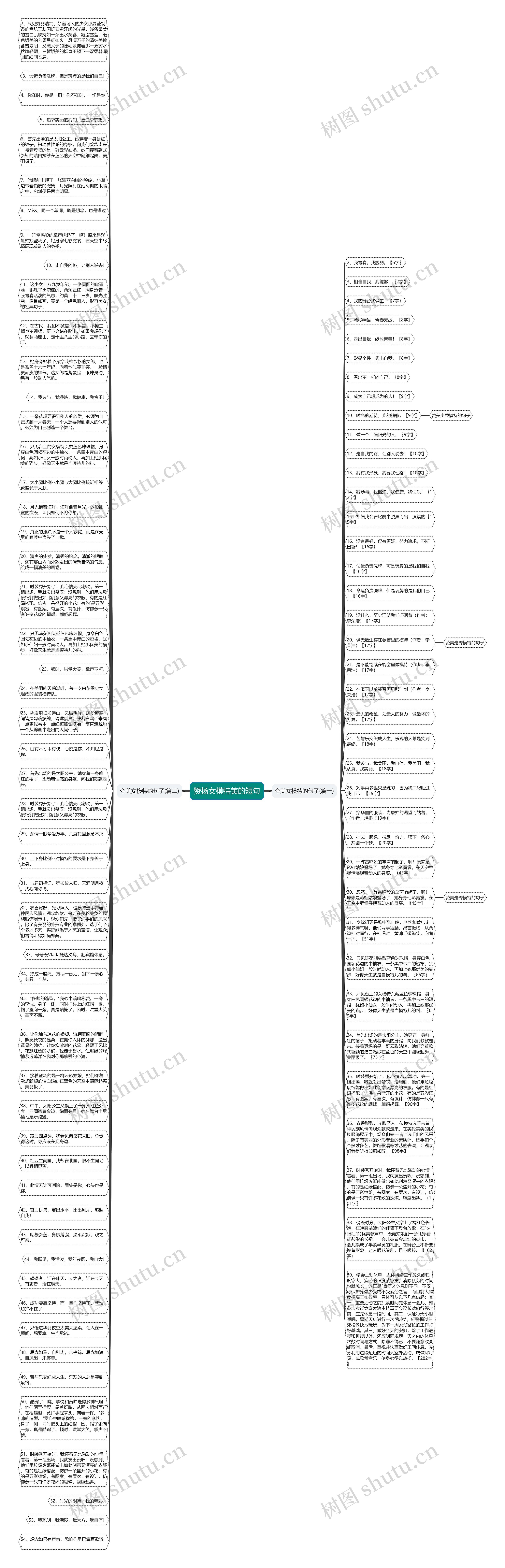 赞扬女模特美的短句思维导图