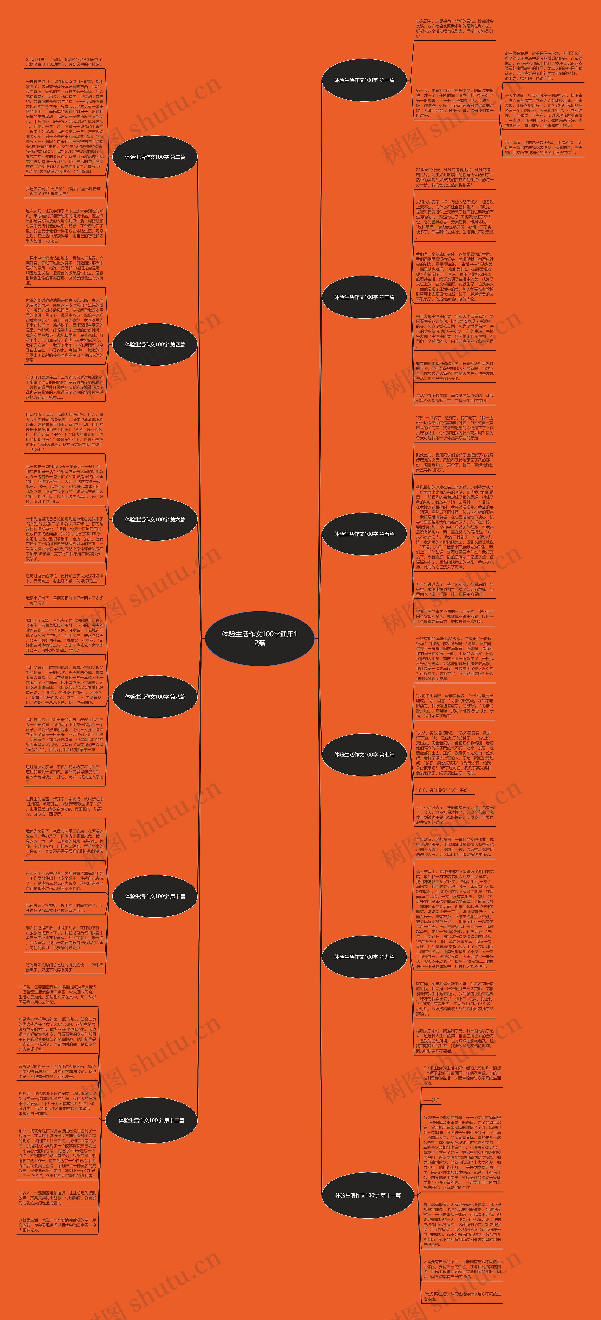 体验生活作文100字通用12篇思维导图高清图 体验生活作文100字通用12篇思维导图
