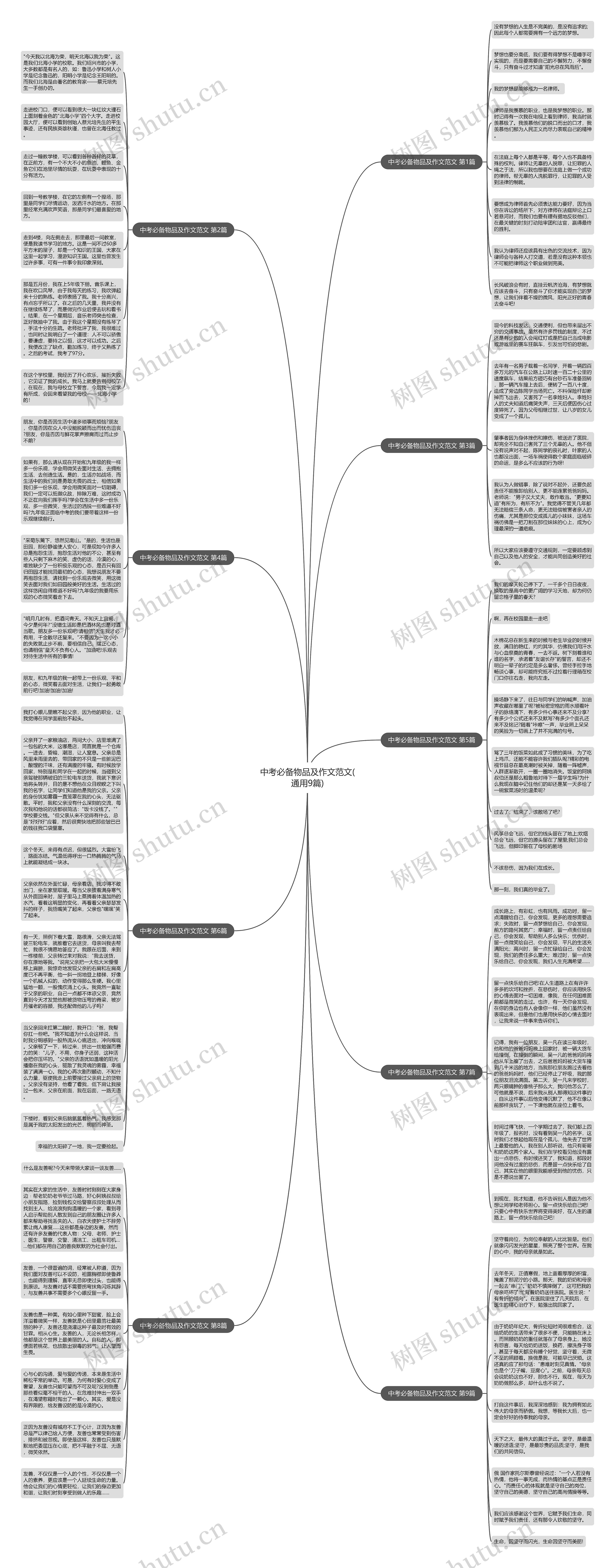 中考必备物品及作文范文(通用9篇)思维导图