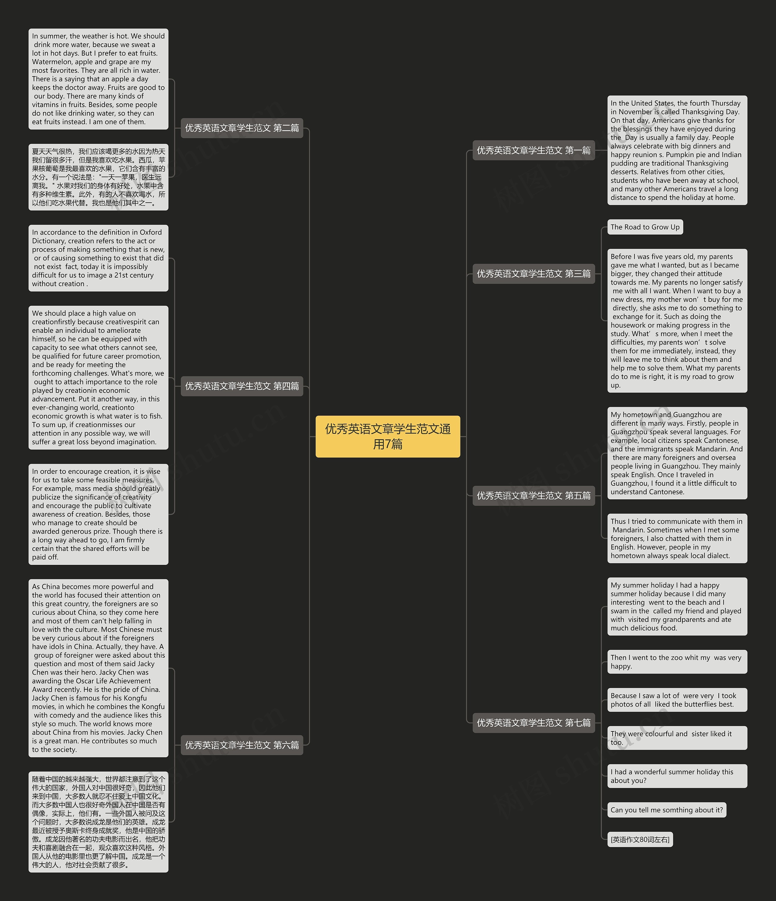 优秀英语文章学生范文通用7篇思维导图