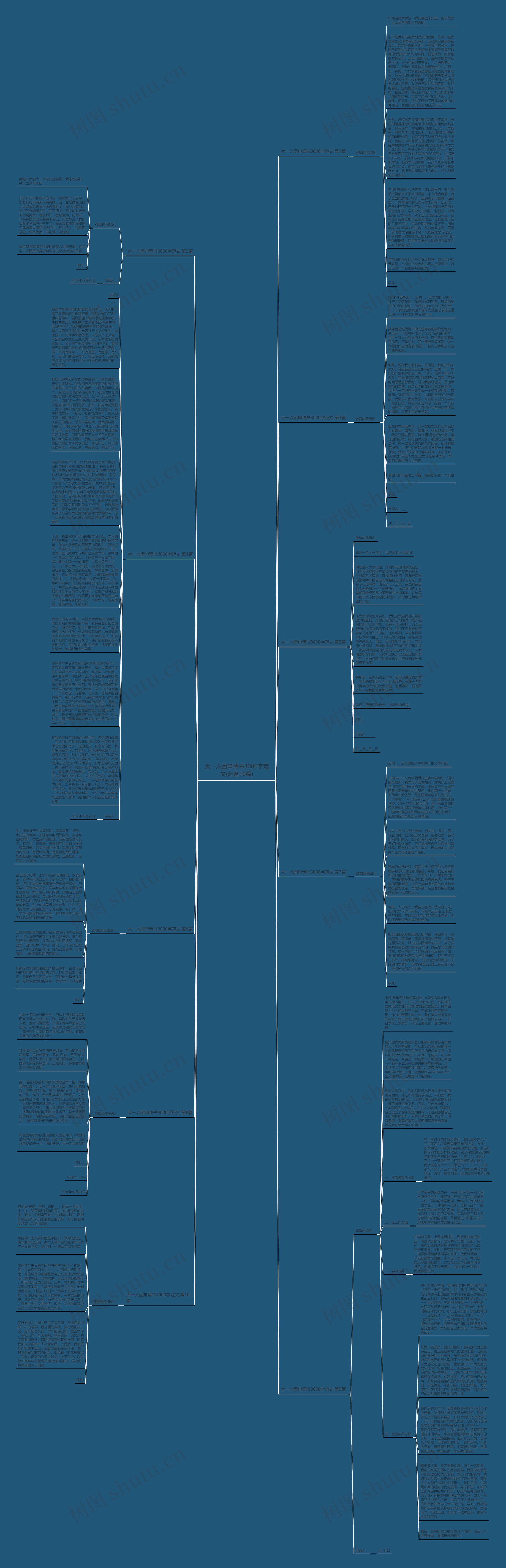 大一入团申请书3000字范文(必备10篇)思维导图