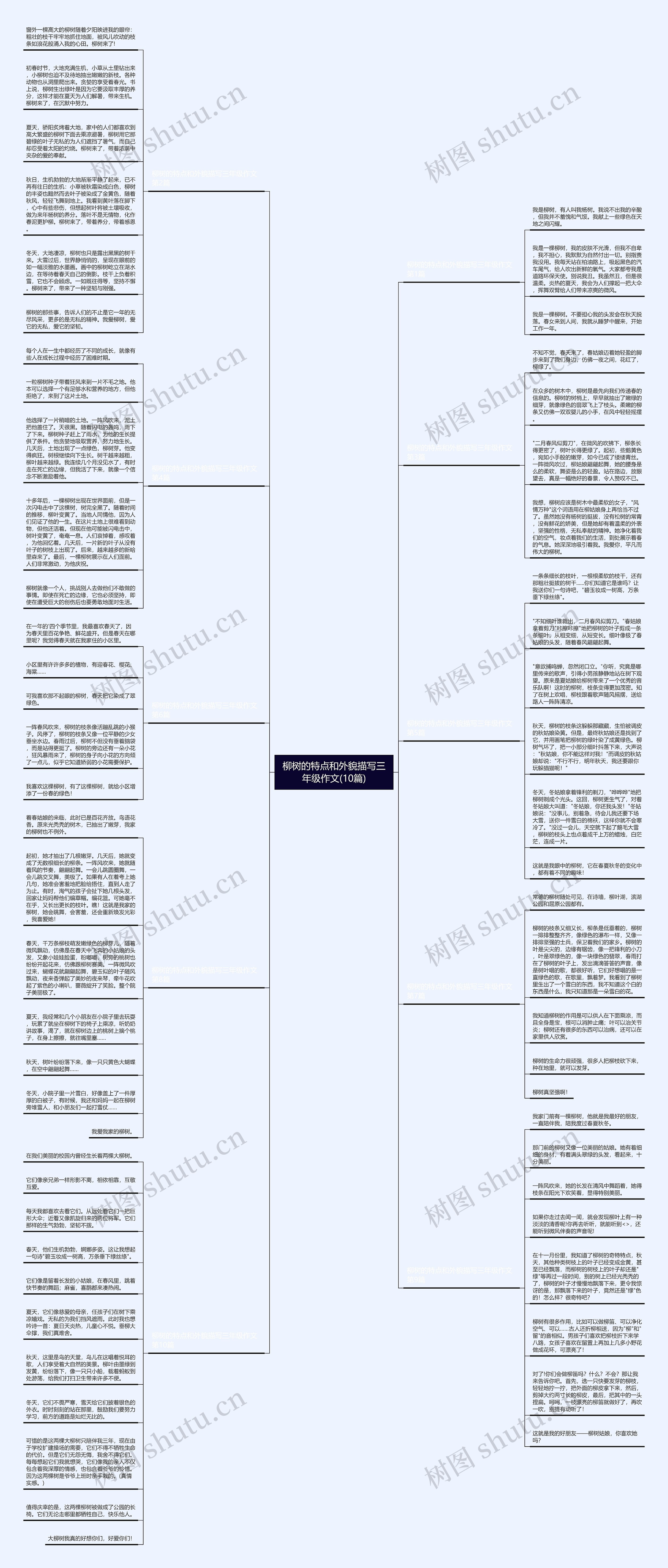 柳树的特点和外貌描写三年级作文(10篇)思维导图