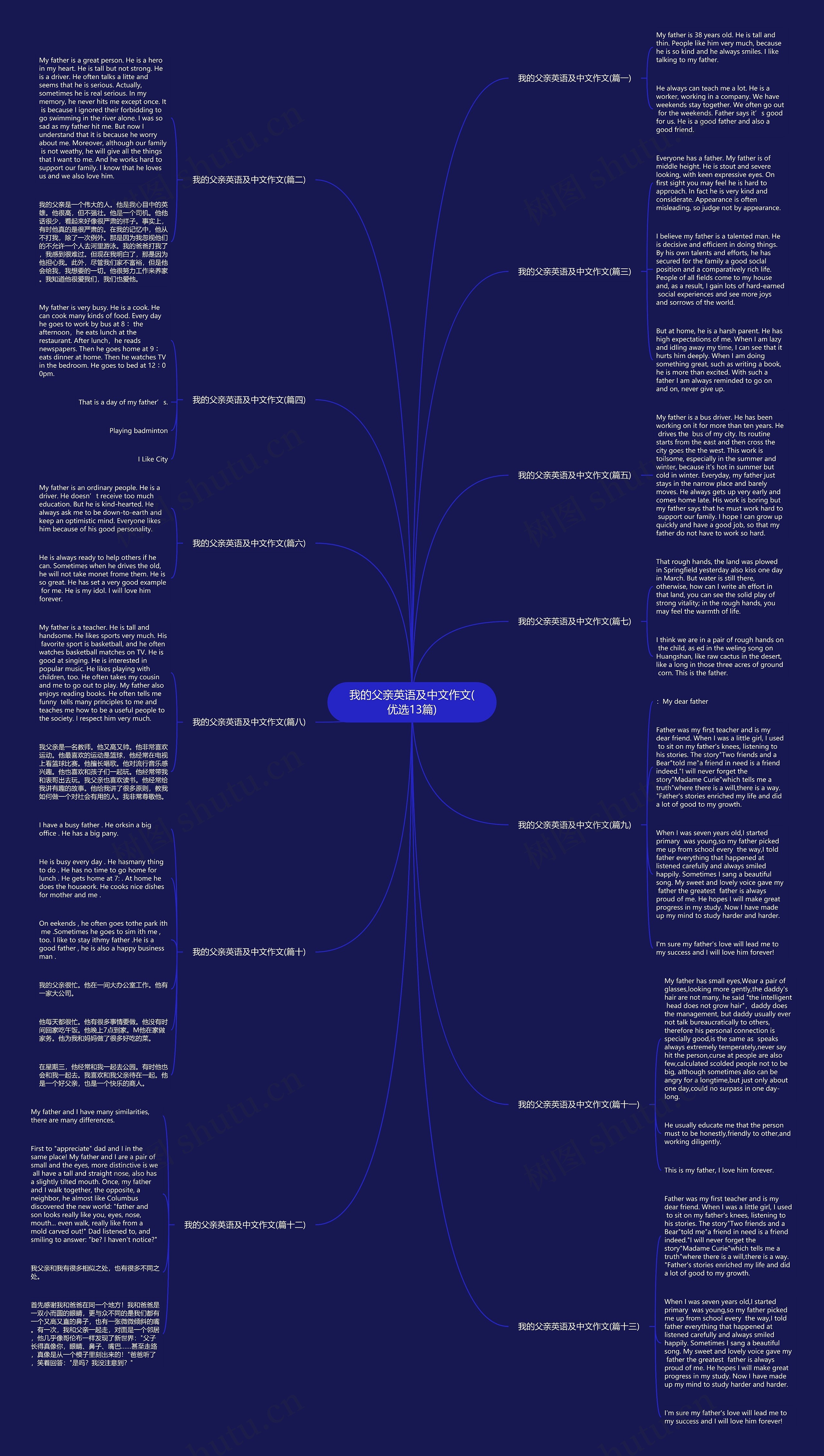 我的父亲英语及中文作文(优选13篇)思维导图
