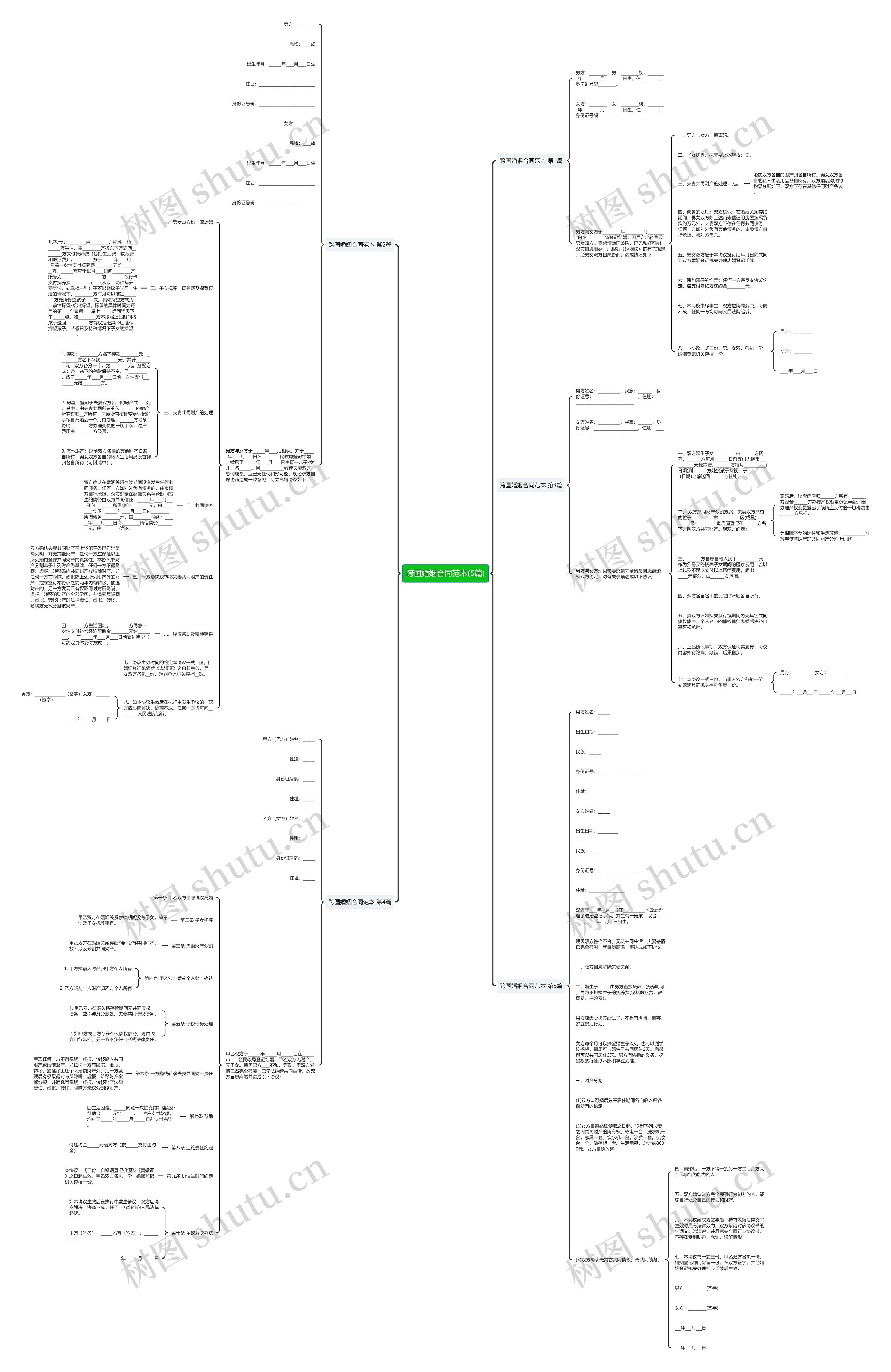 跨国婚姻合同范本(5篇)思维导图