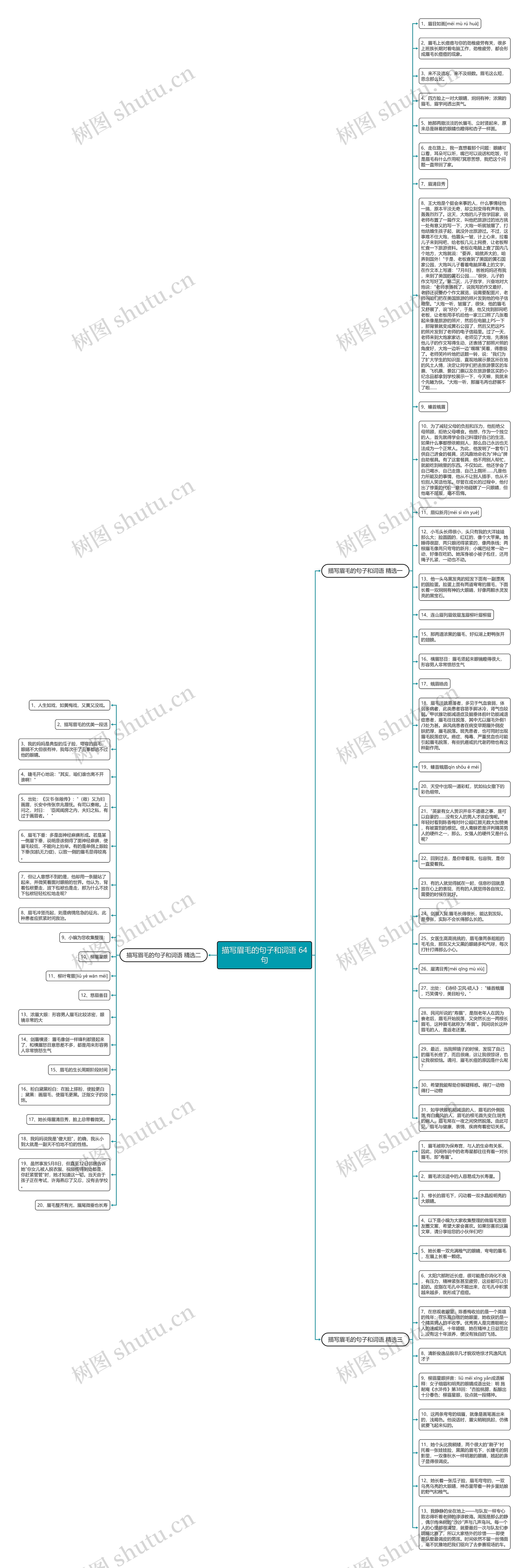 描写眉毛的句子和词语 64句思维导图