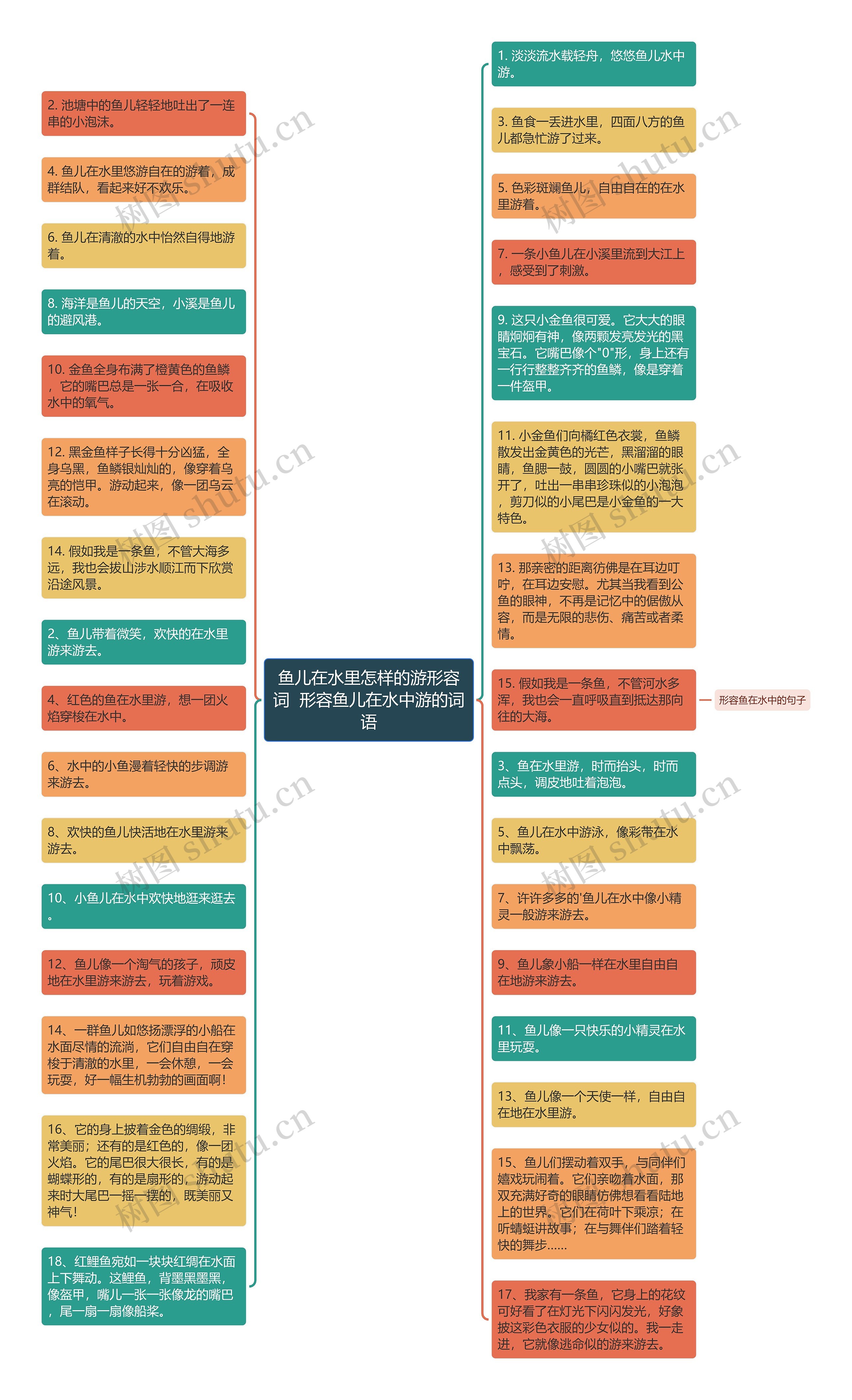 鱼儿在水里怎样的游形容词  形容鱼儿在水中游的词语思维导图