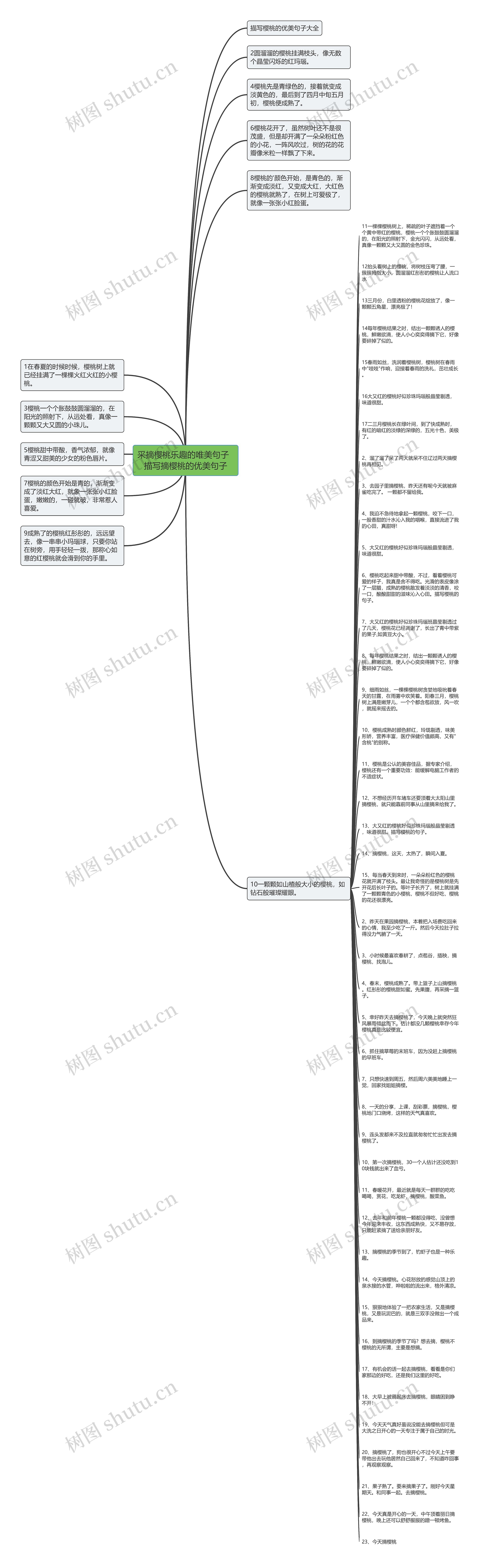 采摘樱桃乐趣的唯美句子  描写摘樱桃的优美句子思维导图