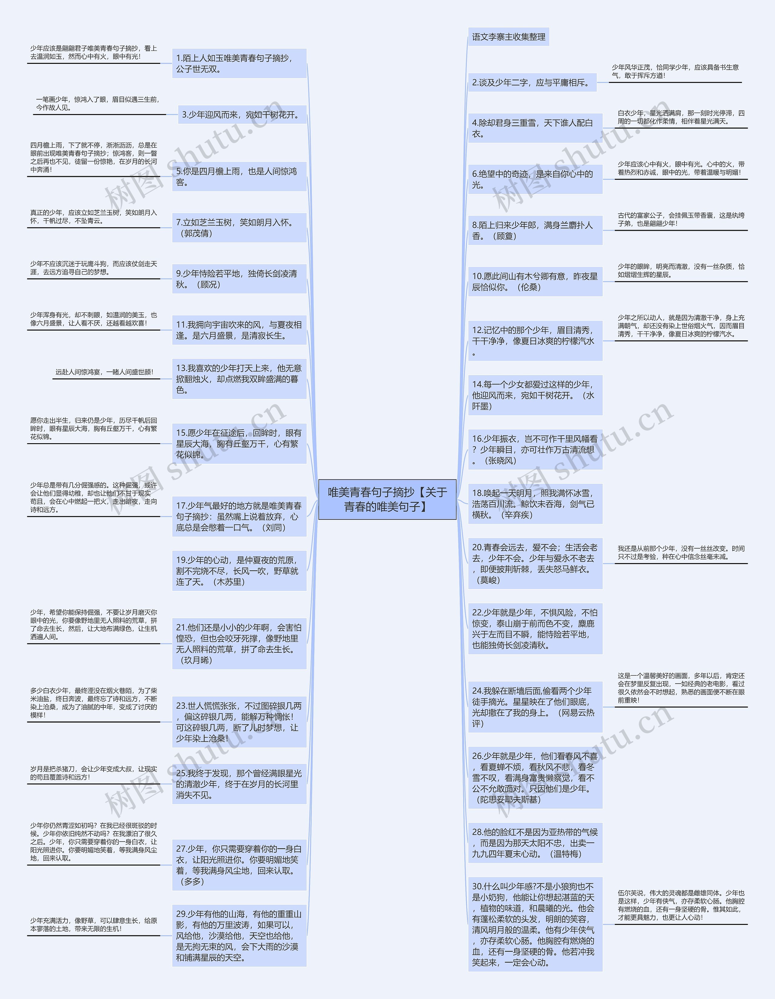 唯美青春句子摘抄【关于青春的唯美句子】思维导图