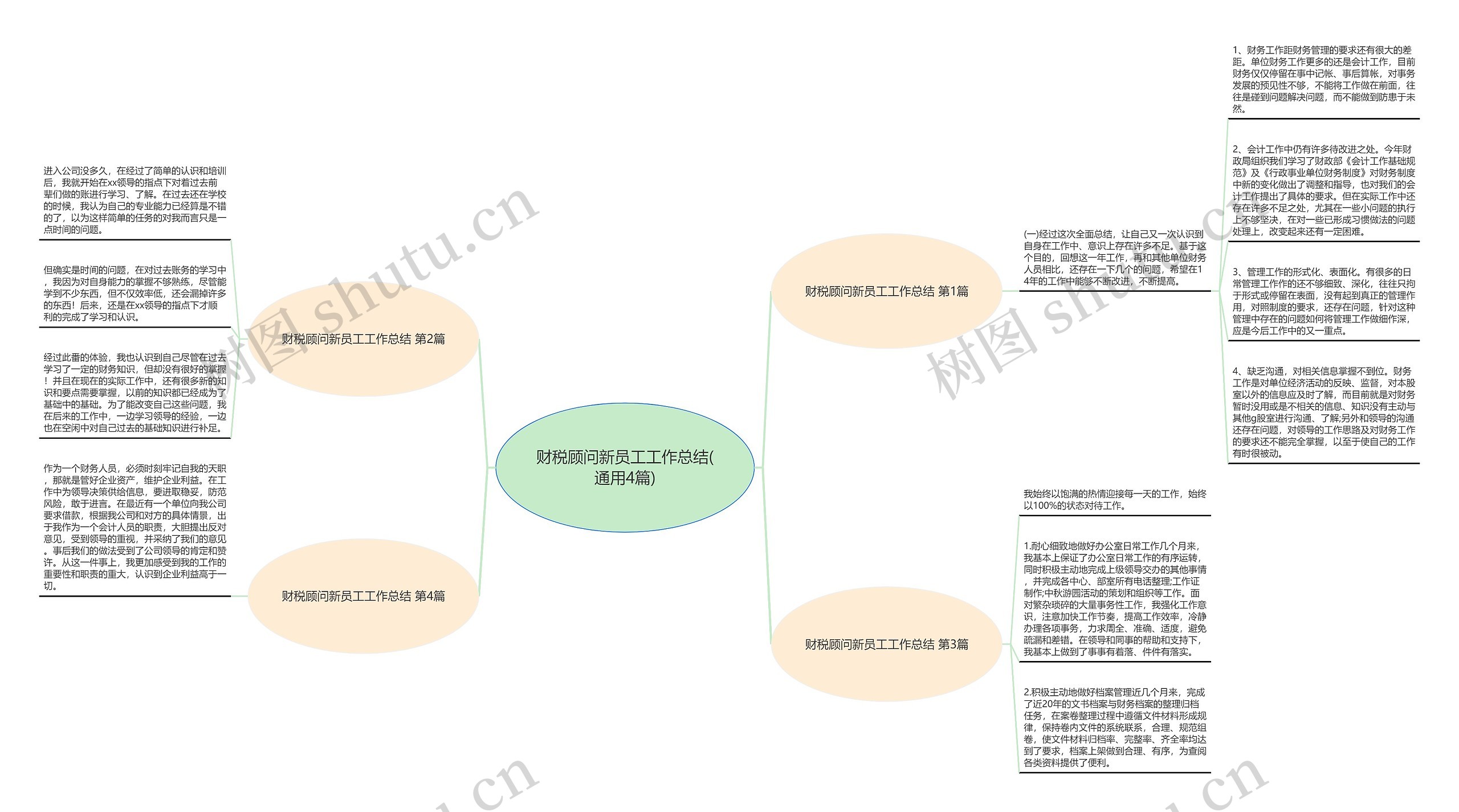 财税顾问新员工工作总结(通用4篇)思维导图