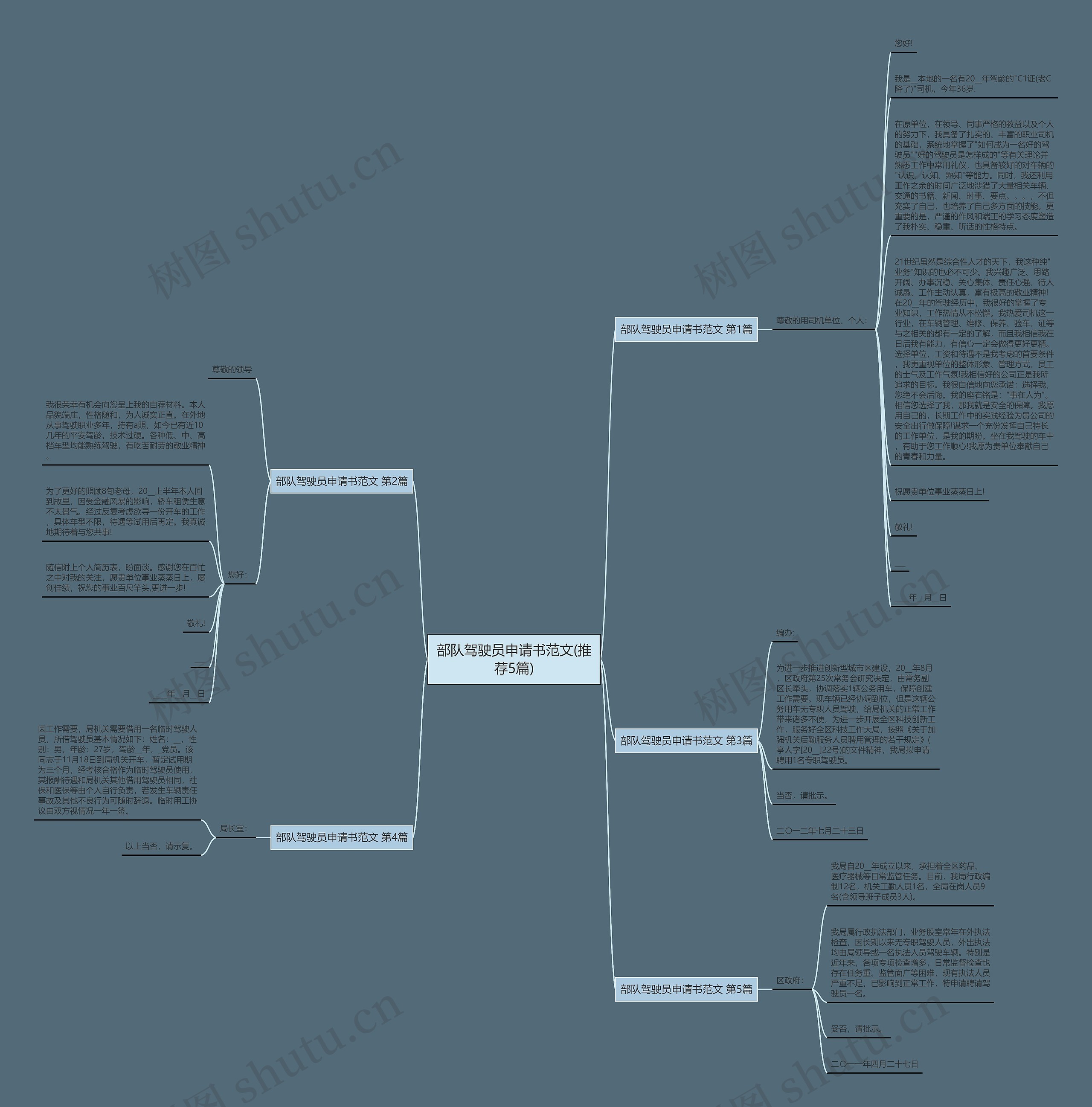 部队驾驶员申请书范文(推荐5篇)思维导图