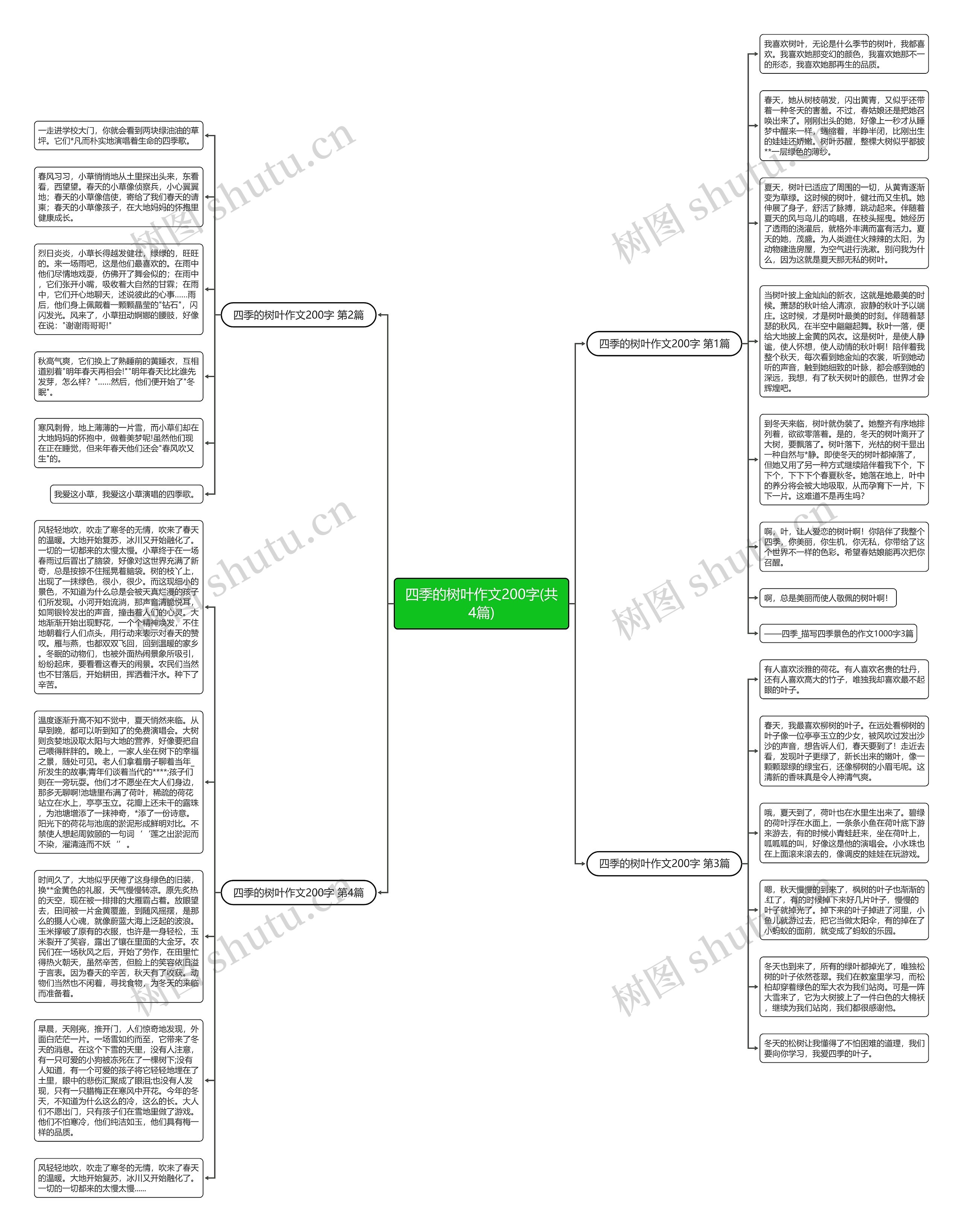 四季的树叶作文200字(共4篇)思维导图
