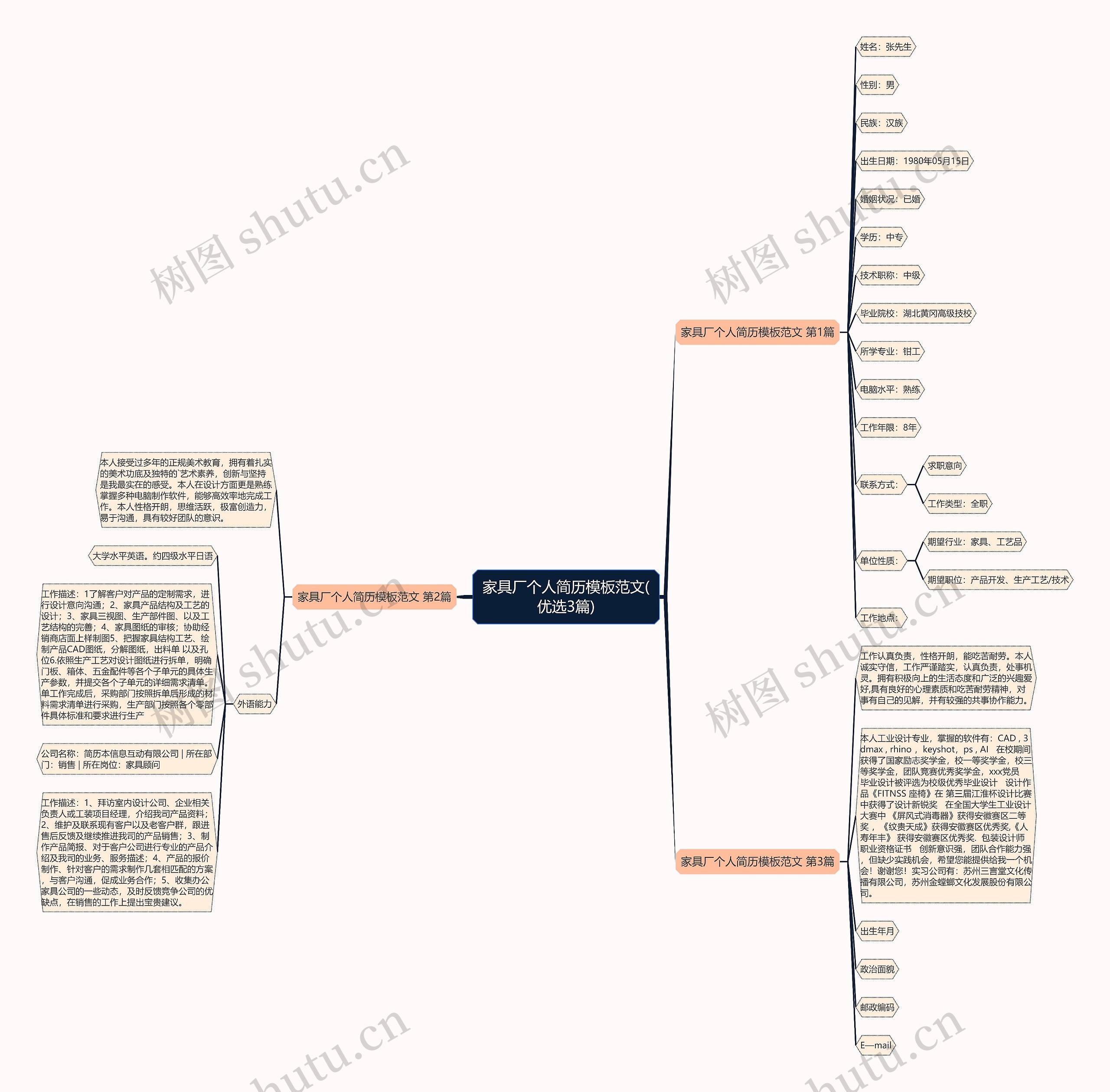 家具厂个人简历范文(优选3篇)思维导图