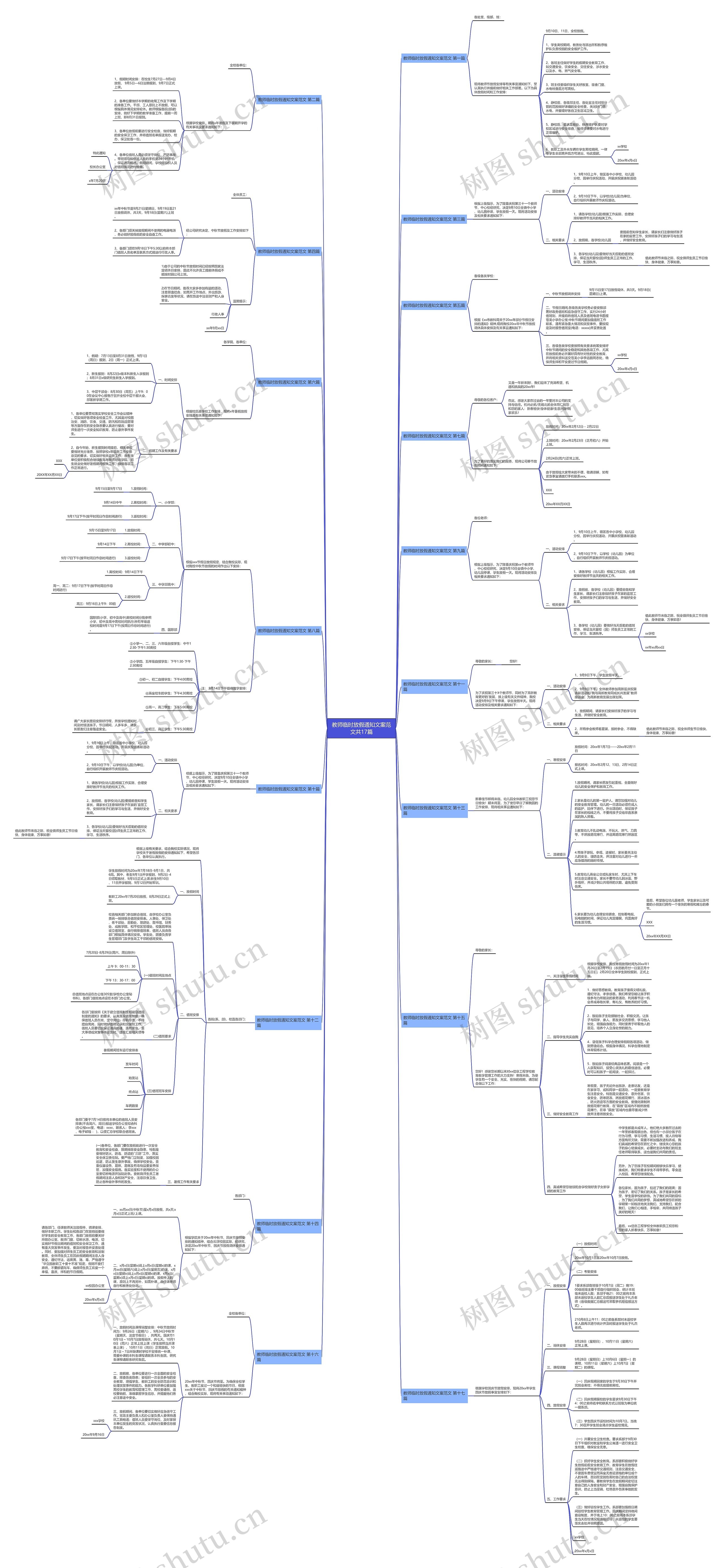 教师临时放假通知文案范文共17篇思维导图