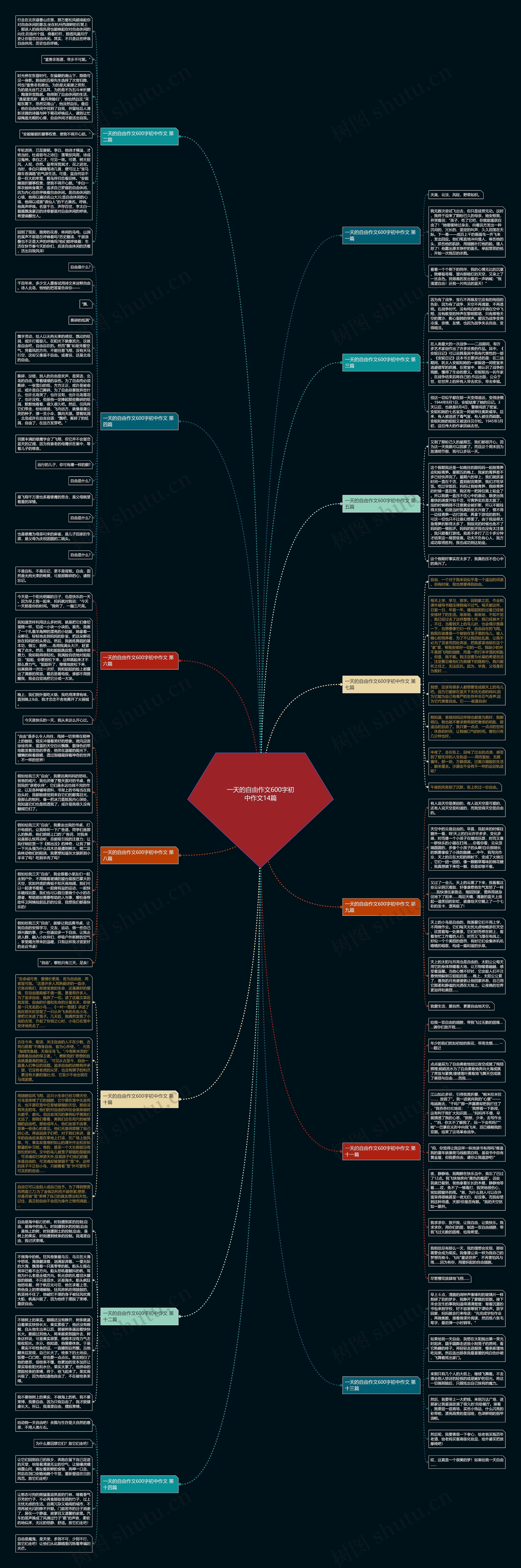 一天的自由作文600字初中作文14篇思维导图