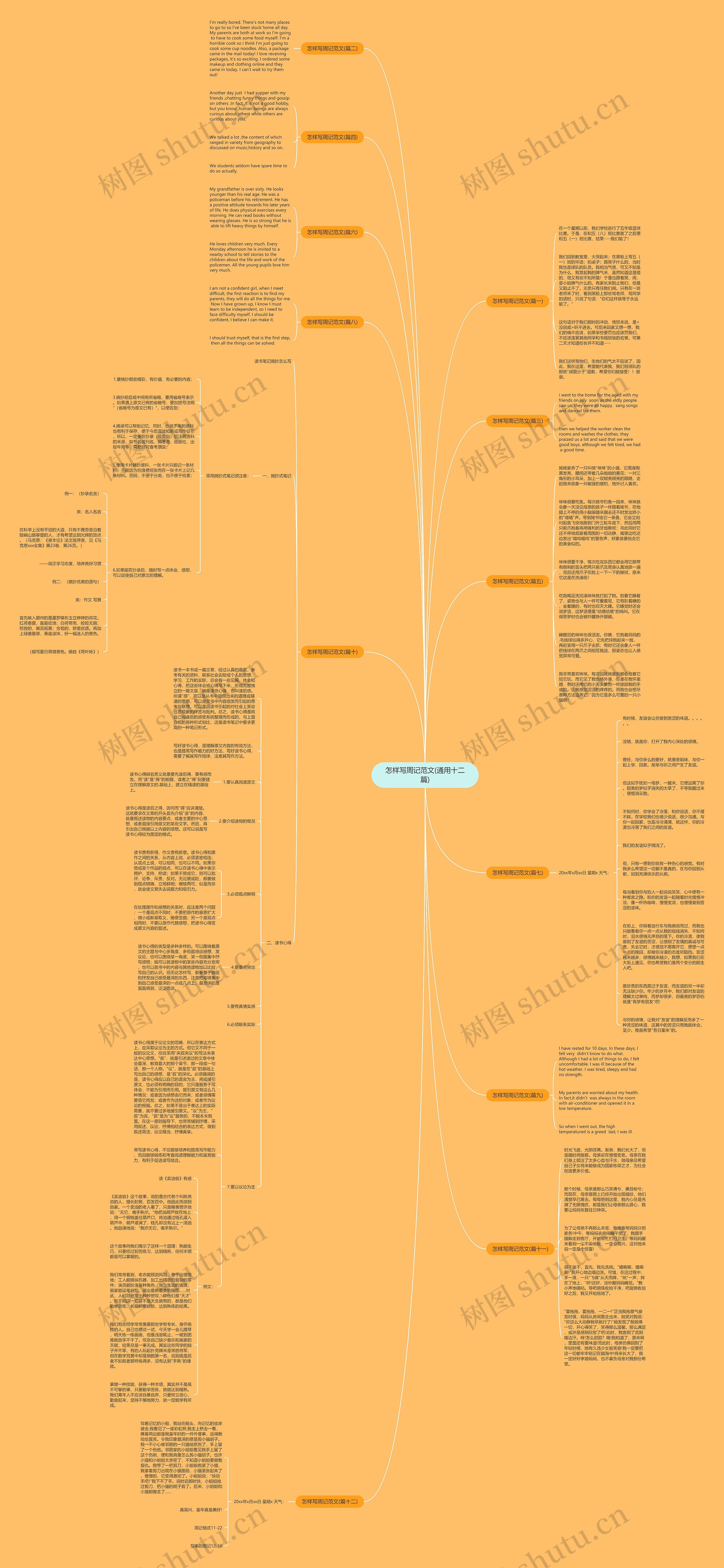 怎样写周记范文(通用十二篇)思维导图