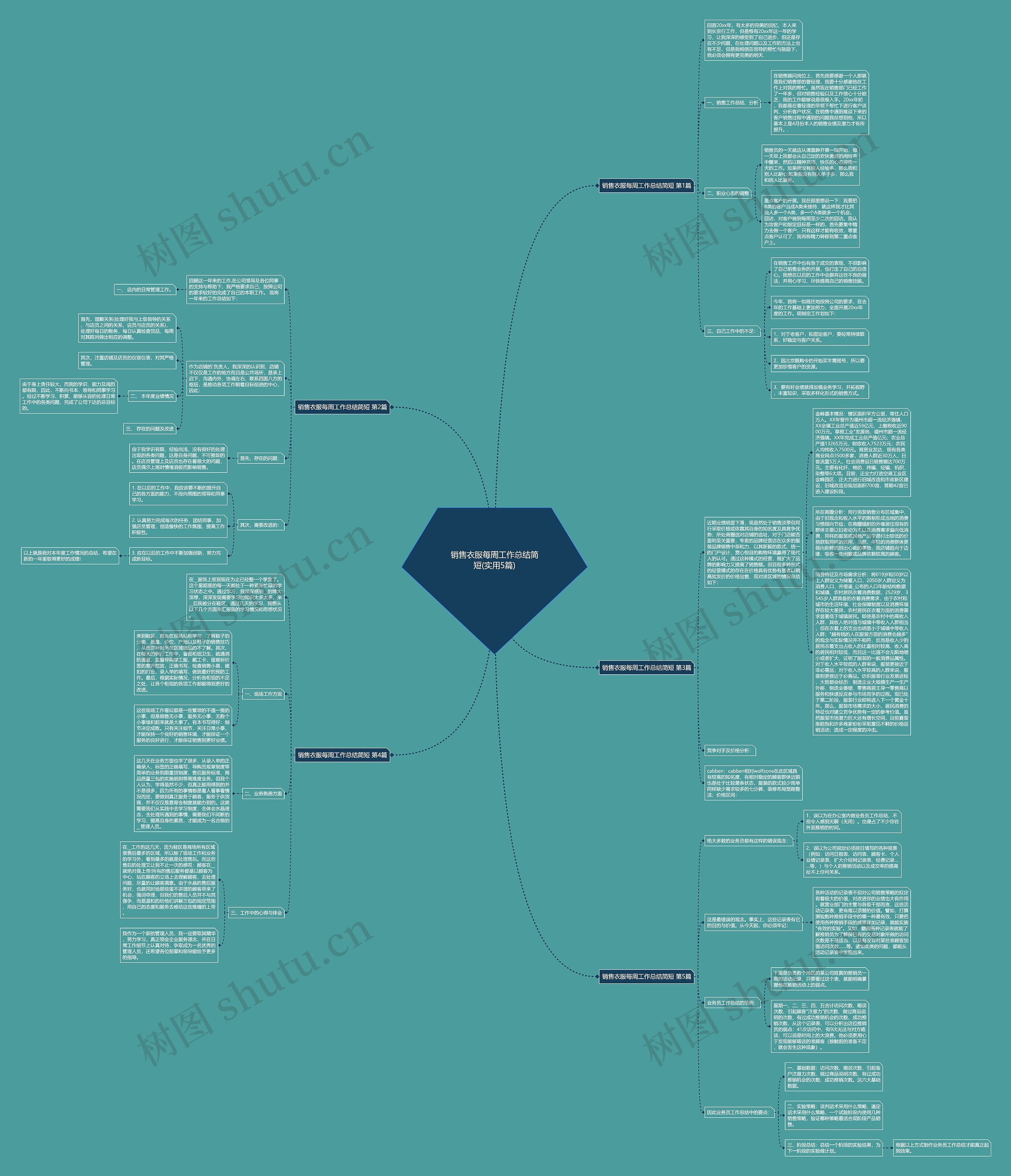 销售衣服每周工作总结简短(实用5篇)思维导图